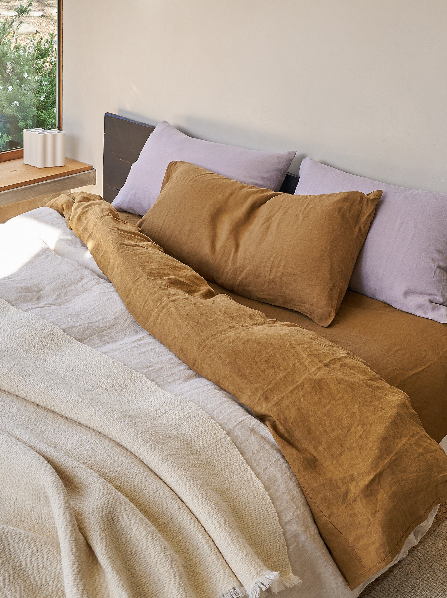 Ochre Linen Flat Sheet Ochre / King
