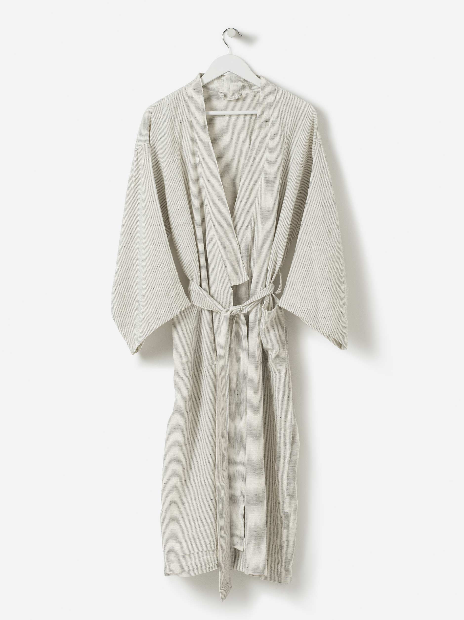 Pinstripe Linen Robe Pepper/Chalk / Large