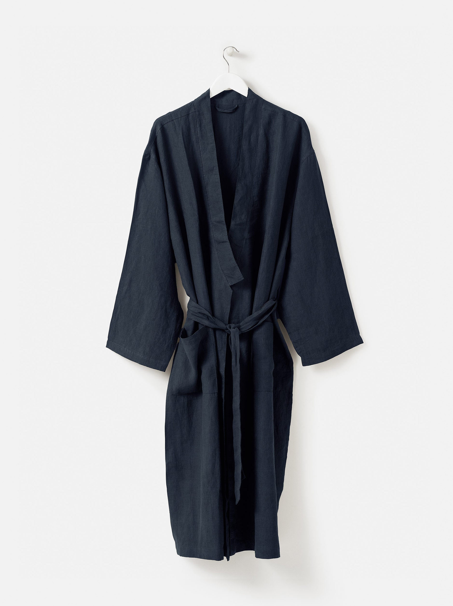 Blue Black Mens Linen Robe Blue Black / Large/X-Large