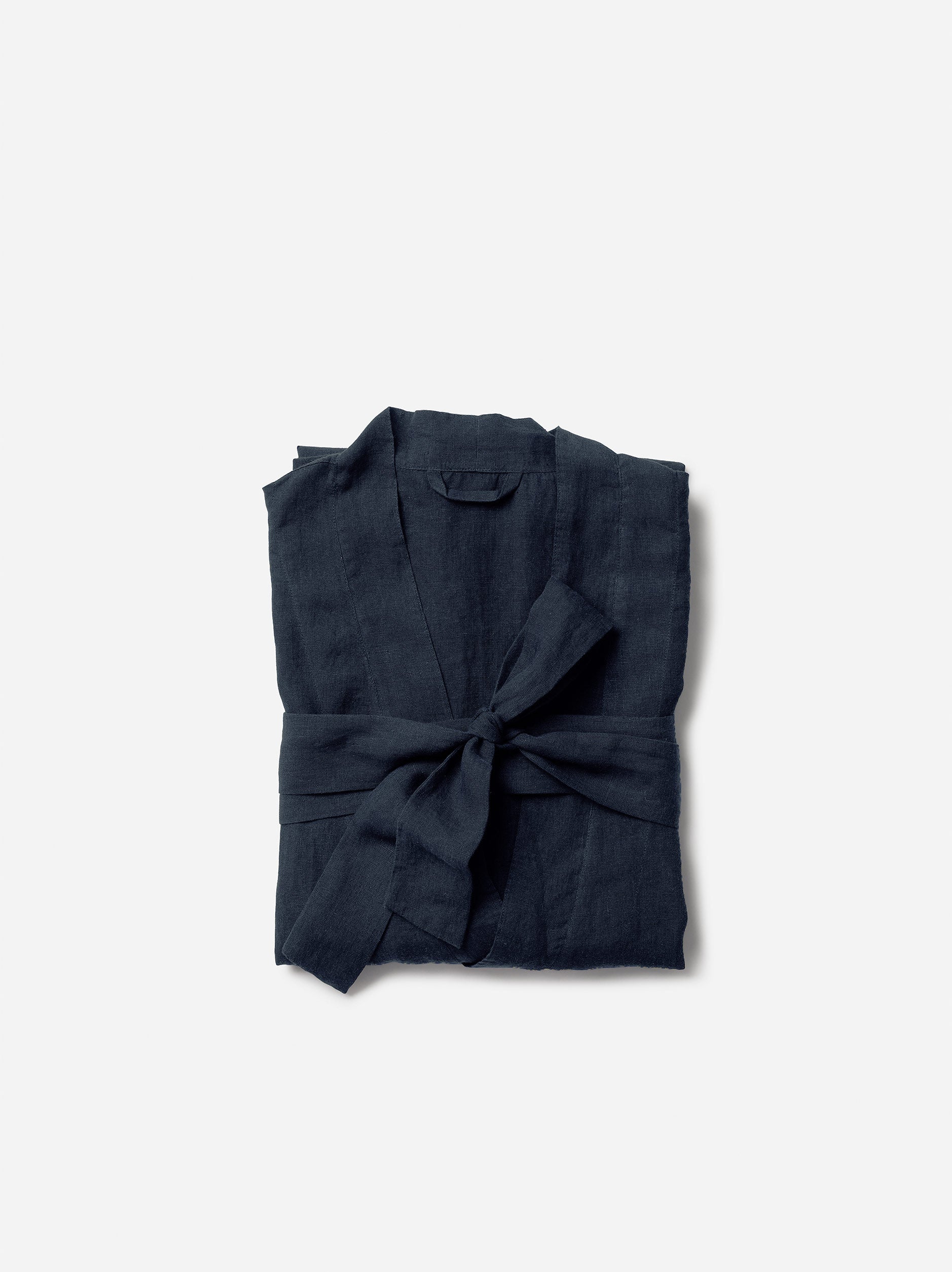 Blue Black Mens Linen Robe Blue Black / Small/Medium