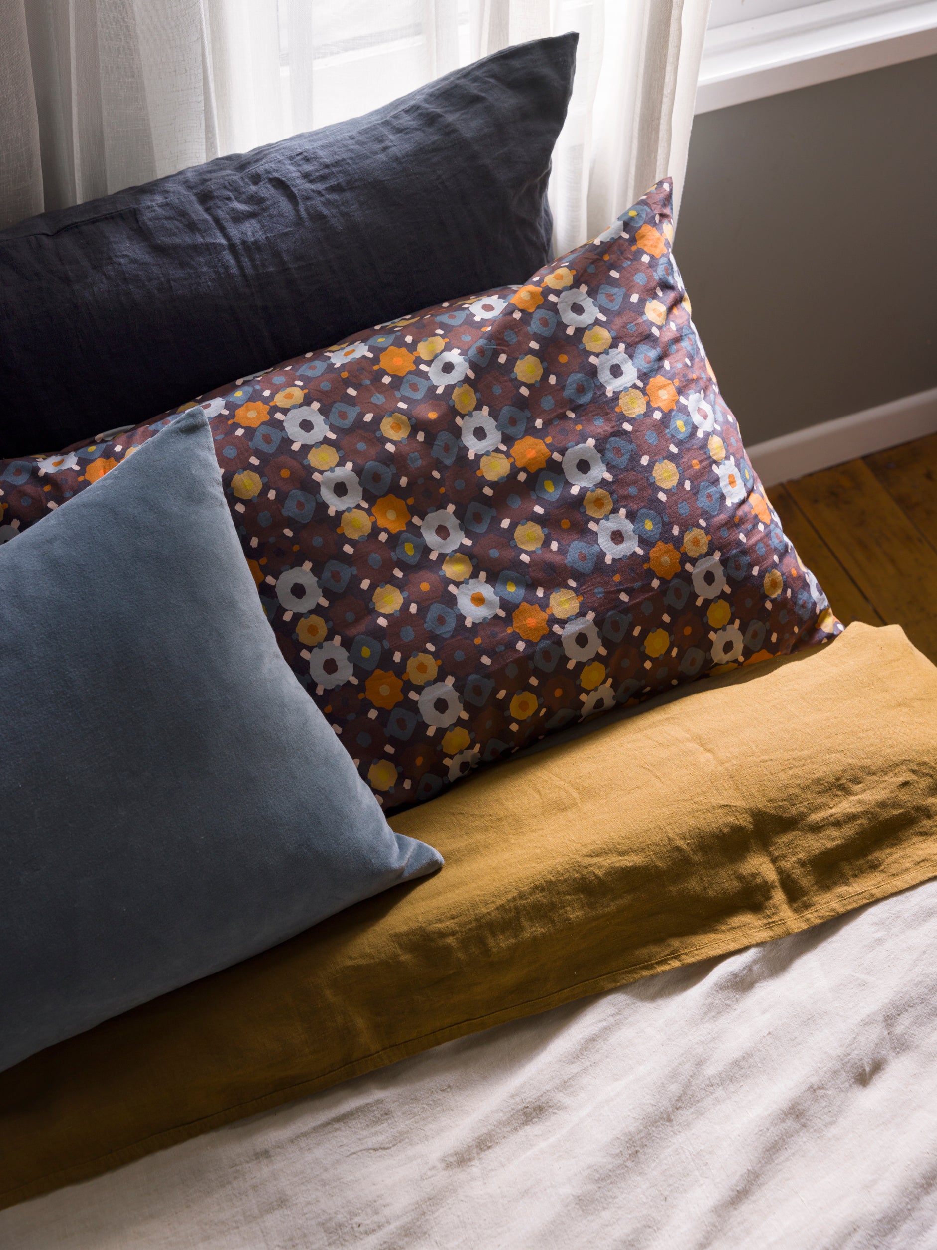 Lisbon Pillowcase Pair Blue Black / Multi / Pillowcase Pair