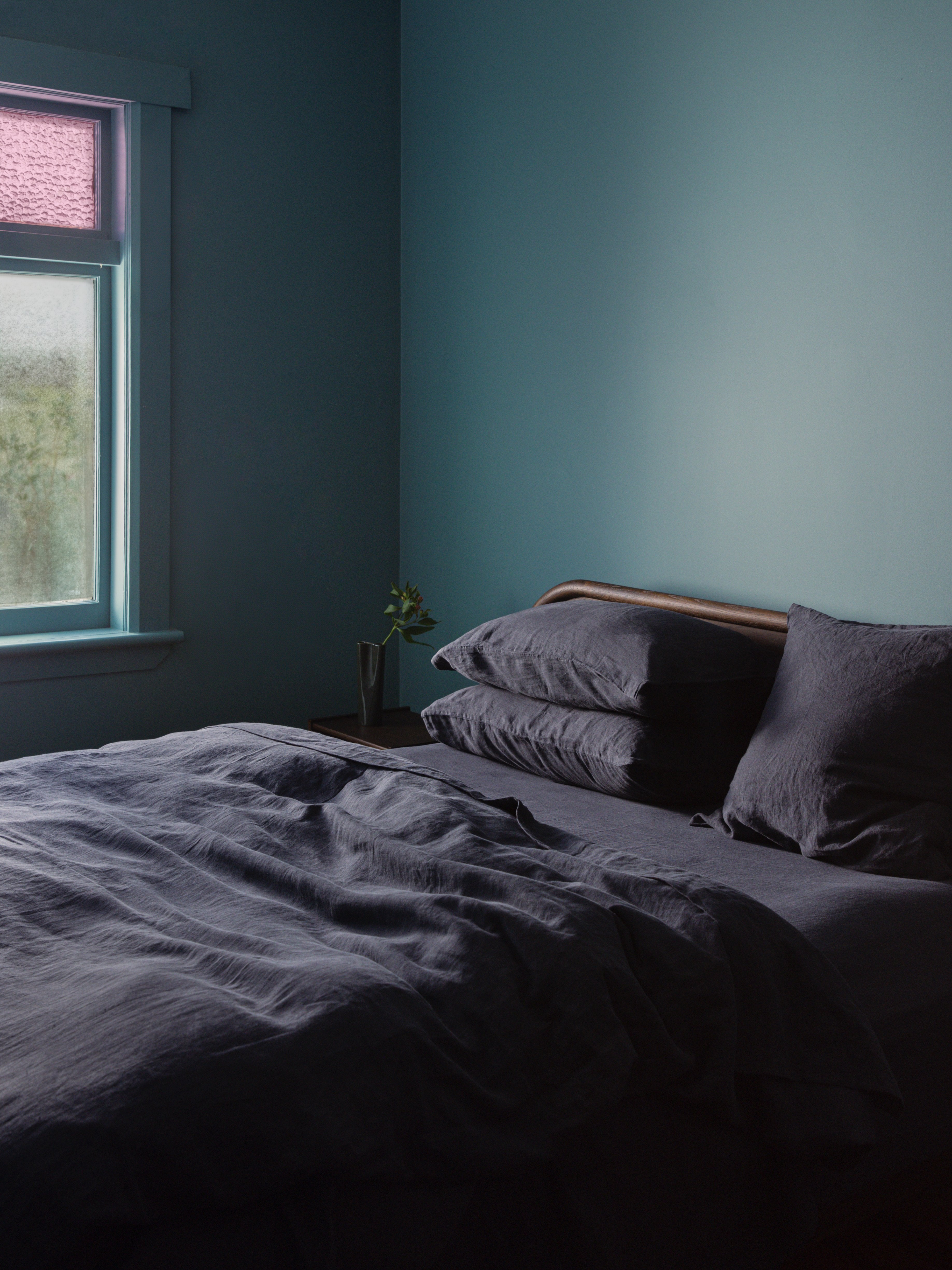 Blue Black Linen Duvet Cover Blue Black / Super King