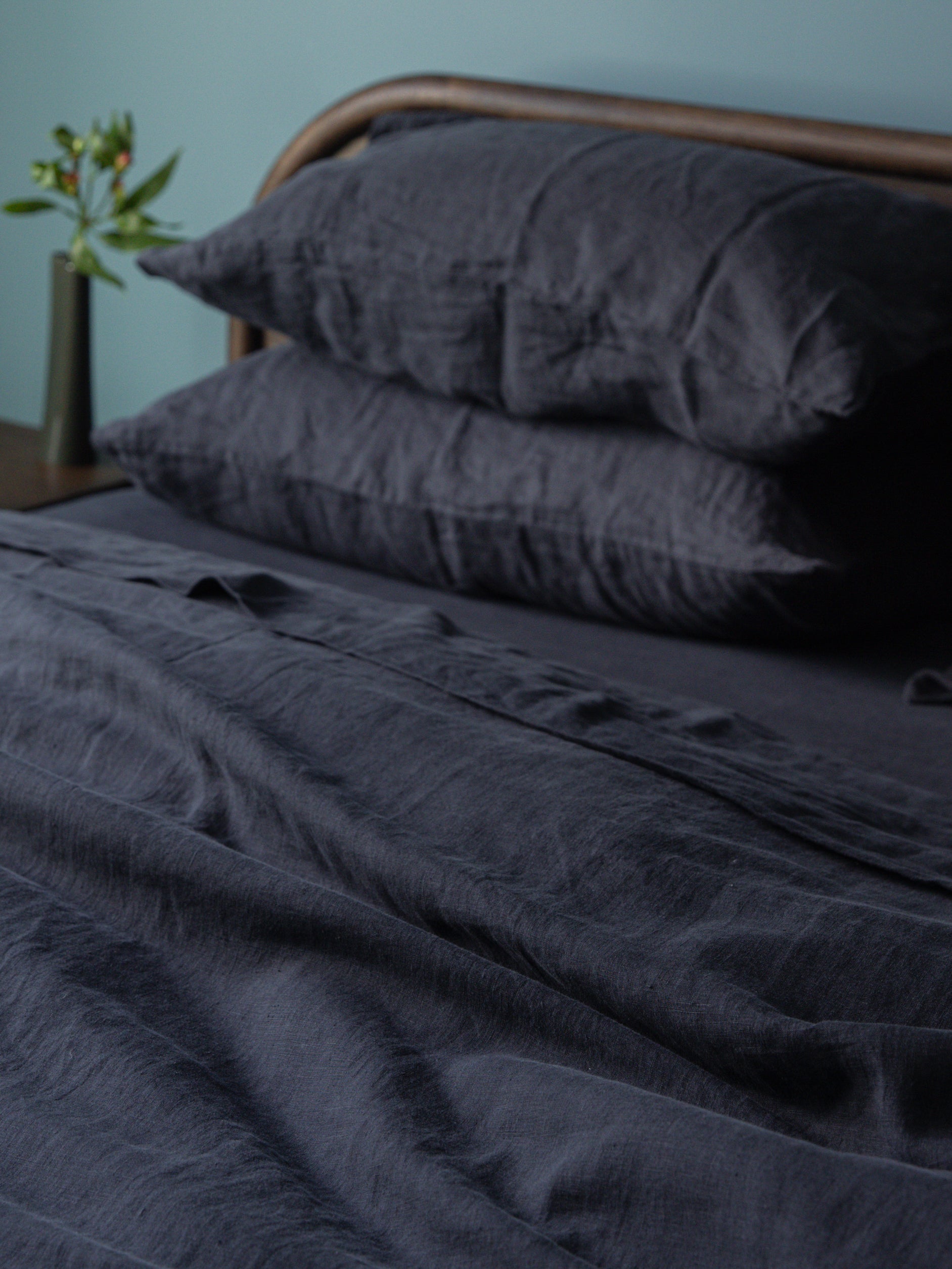 Blue Black Linen Duvet Cover Blue Black / Super King