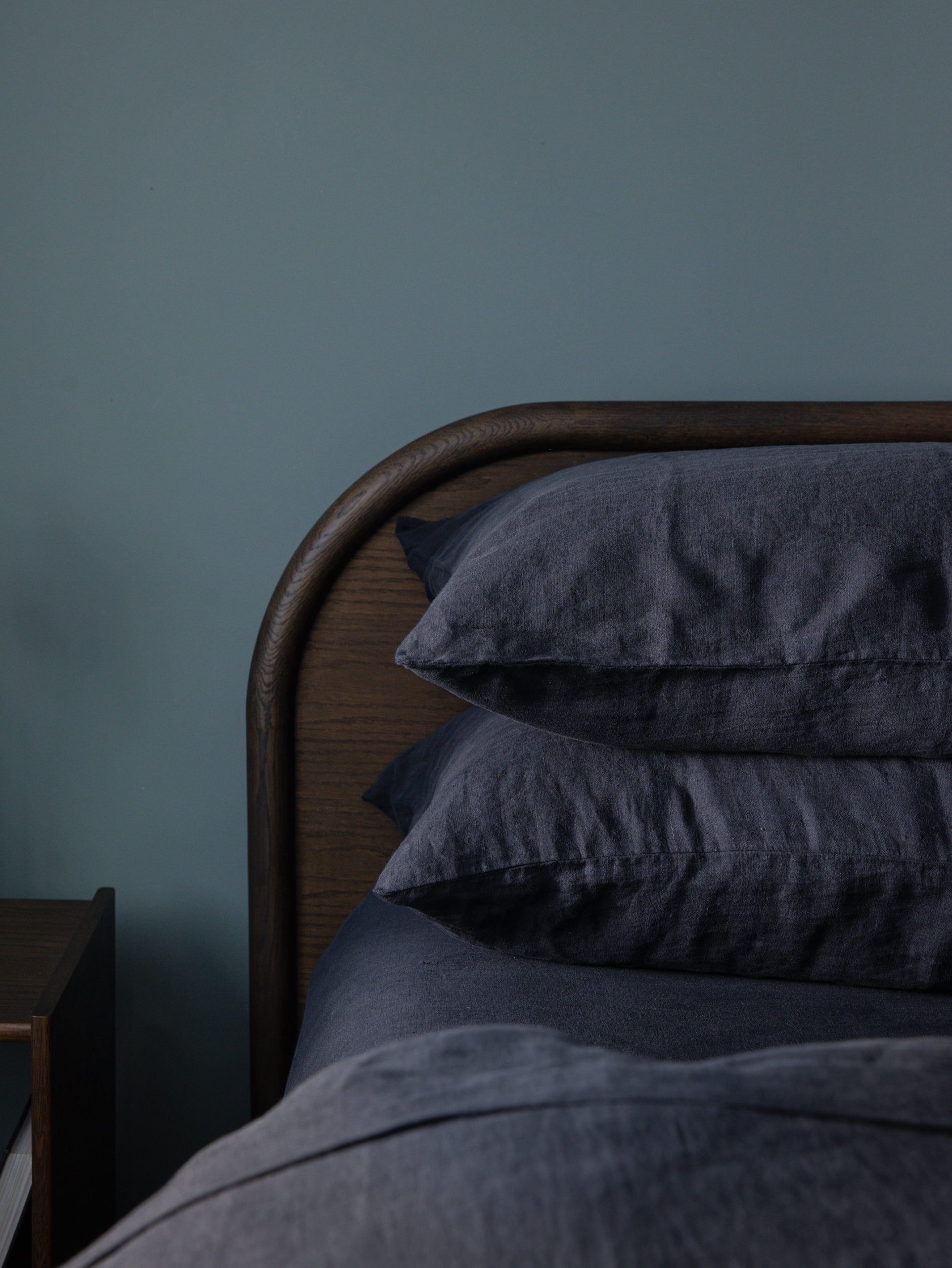 Blue Black Linen Fitted Sheet Blue Black / King