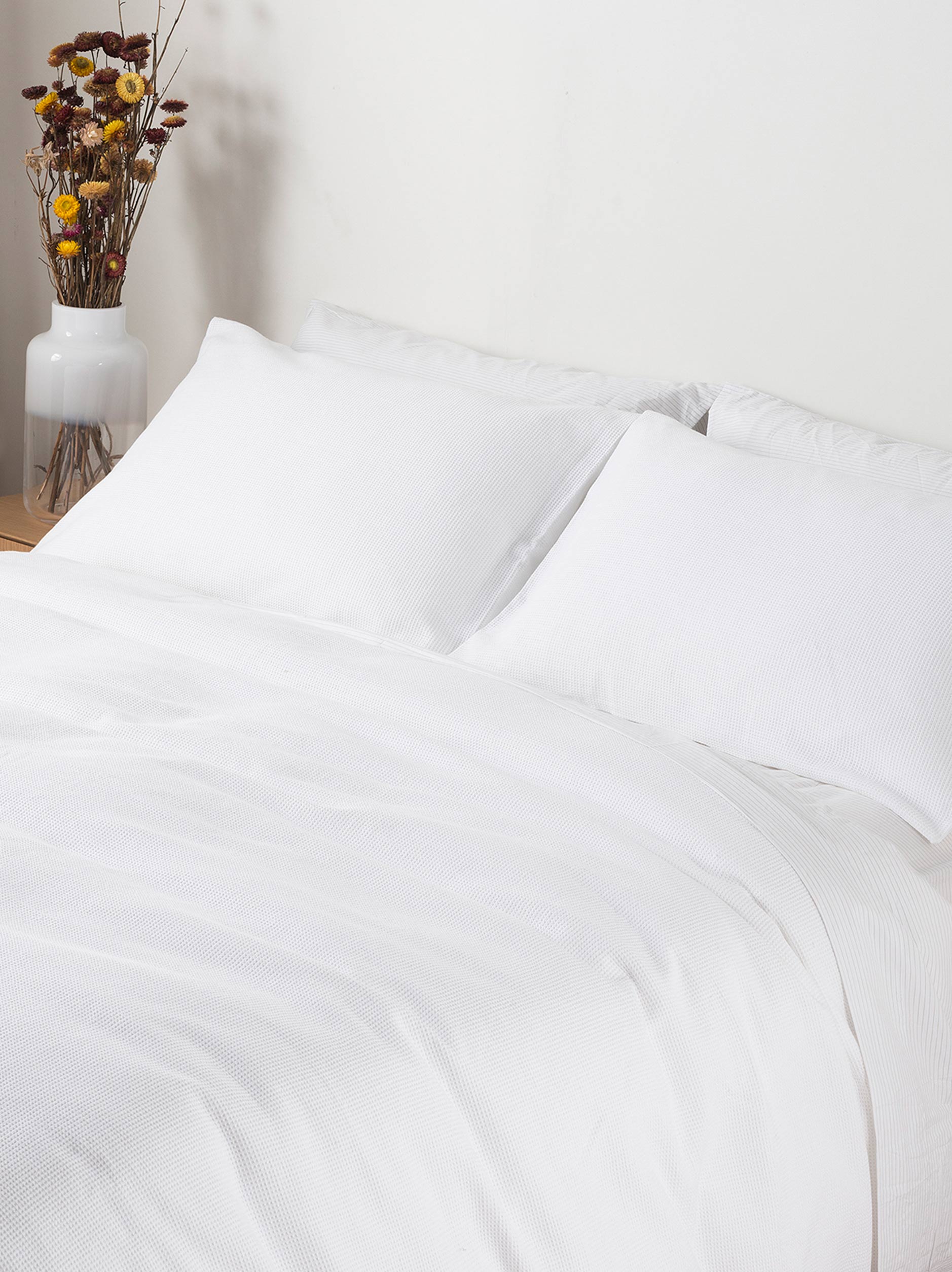Mini Waffle Organic Cotton Pillowcase PR White / Pillowcase Pair