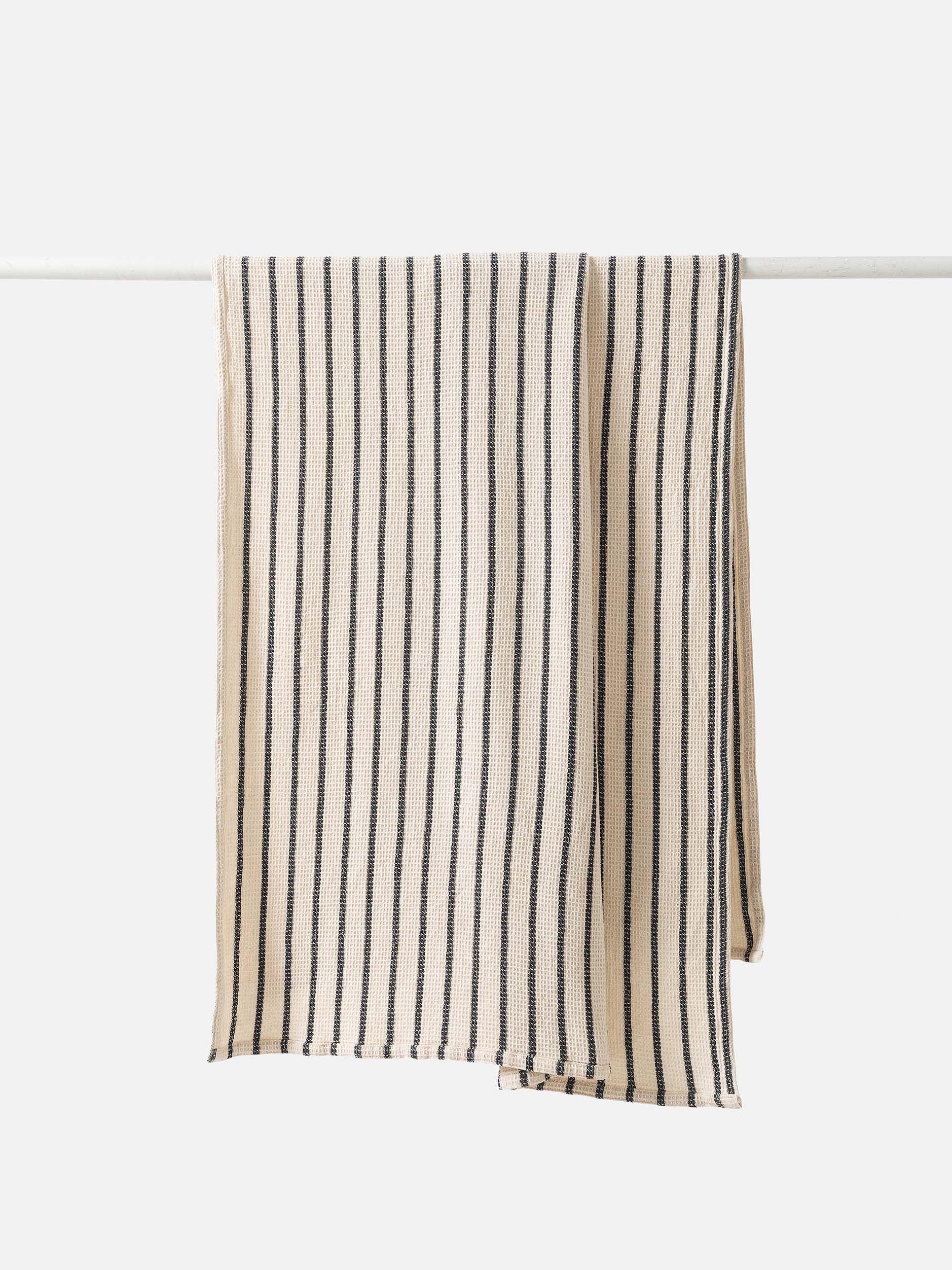 Stripe Waffle Bath Towel Natural/Navy / Bath Towel