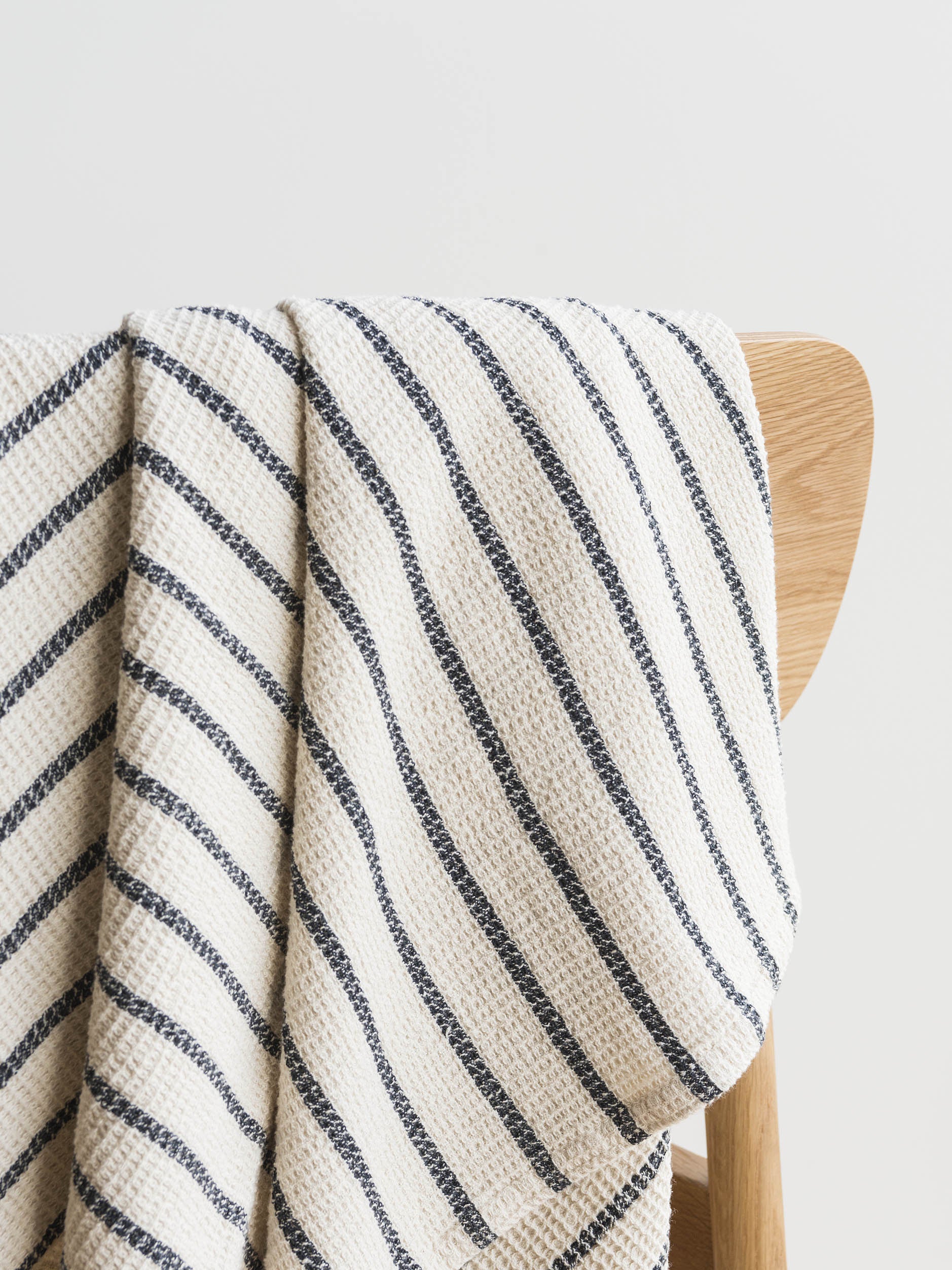 Stripe Waffle Bath Towel Natural/Navy / Bath Towel