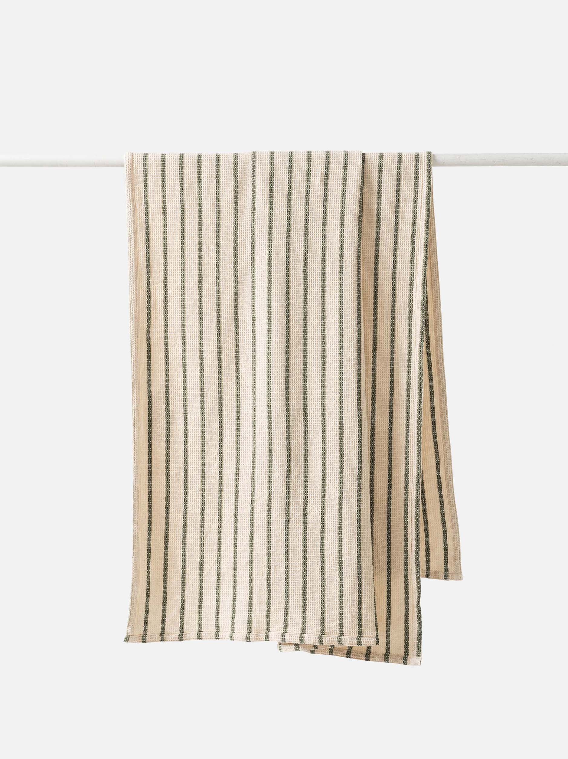 Stripe Waffle Bath Towel Natural/Olive / Bath Towel