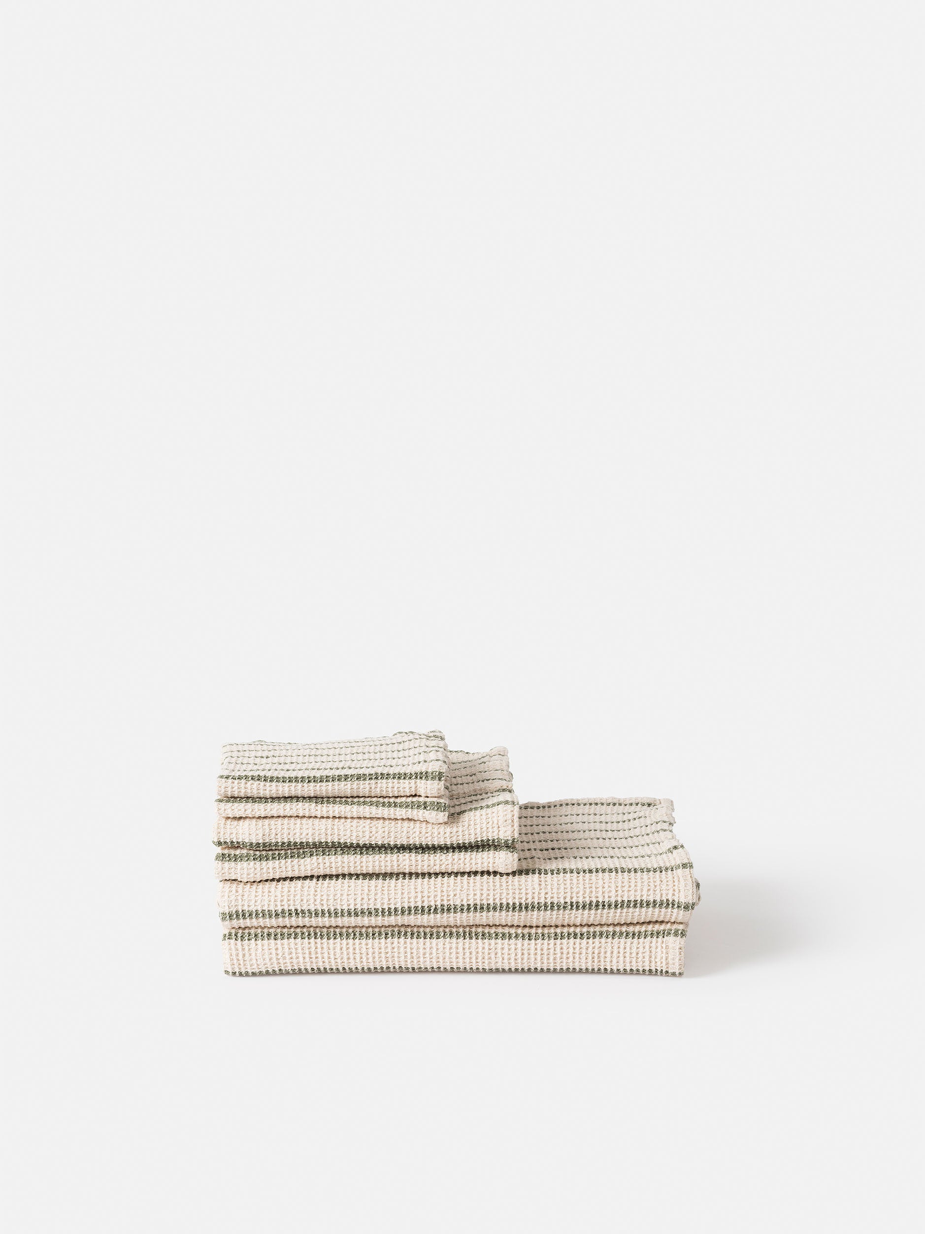Stripe Waffle Hand Towel Natural/Olive / Hand Towel