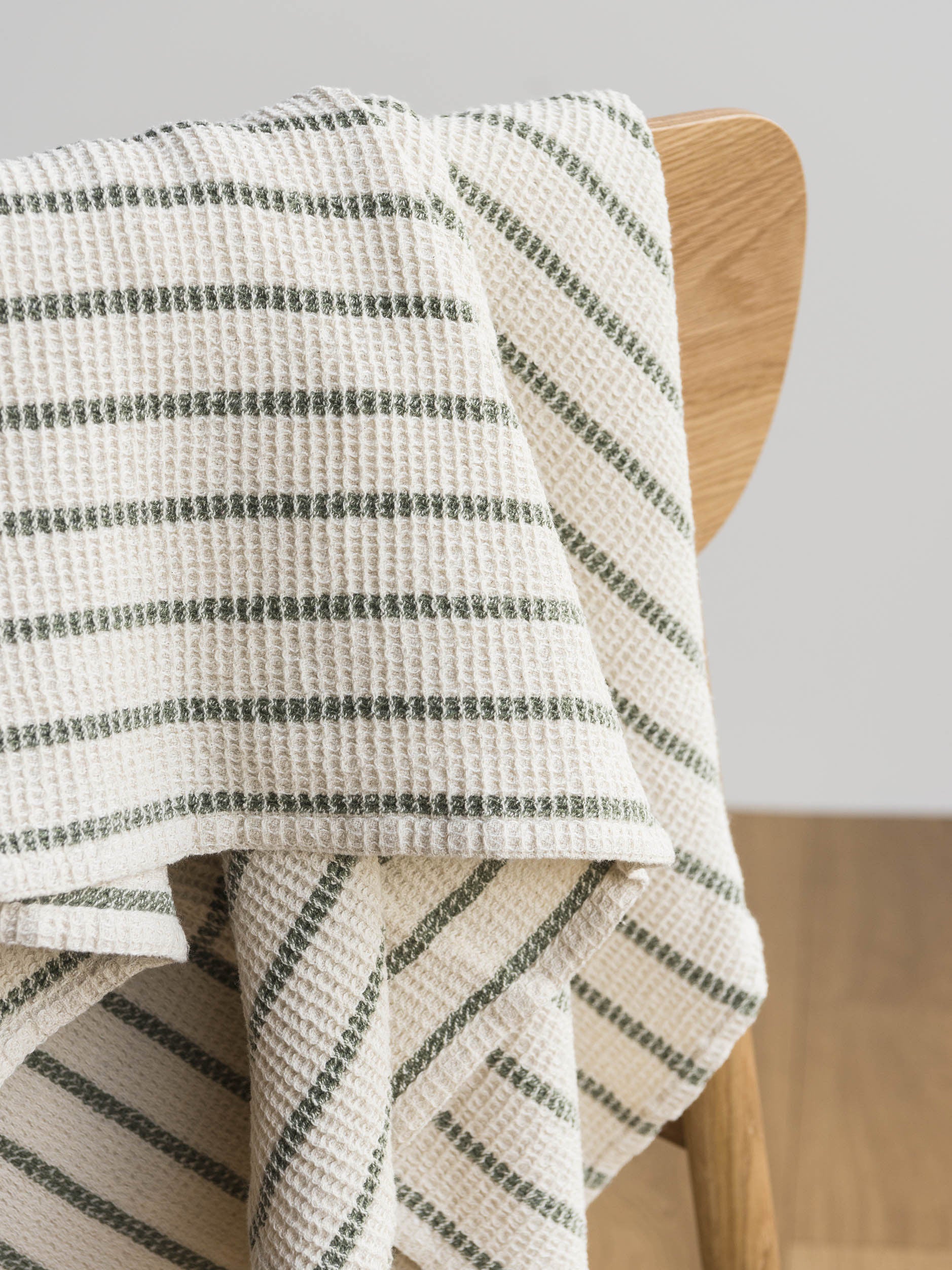 Stripe Waffle Hand Towel Natural/Olive / Hand Towel