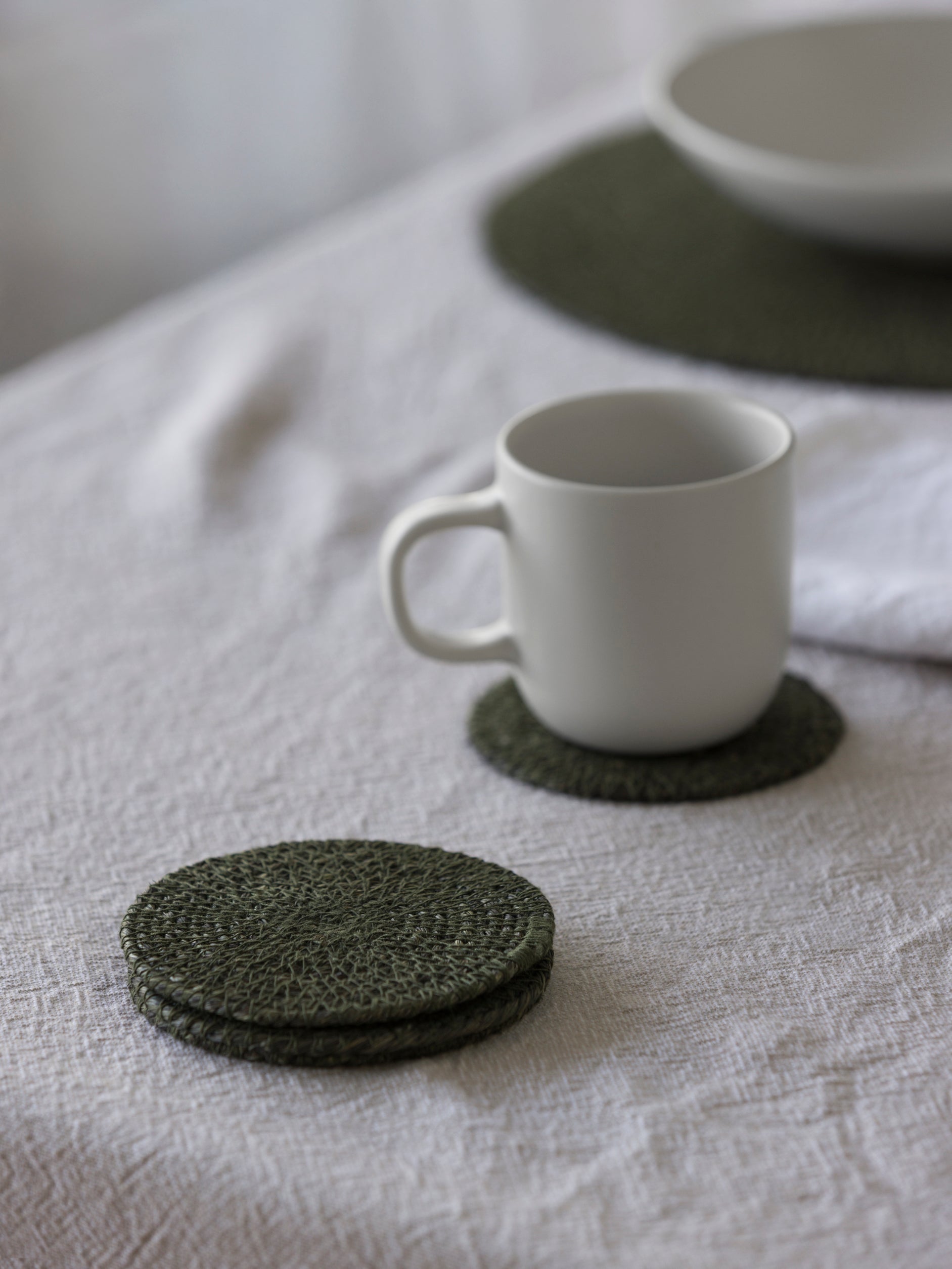 Woven Coaster Set/4 Olive / 10cmdia