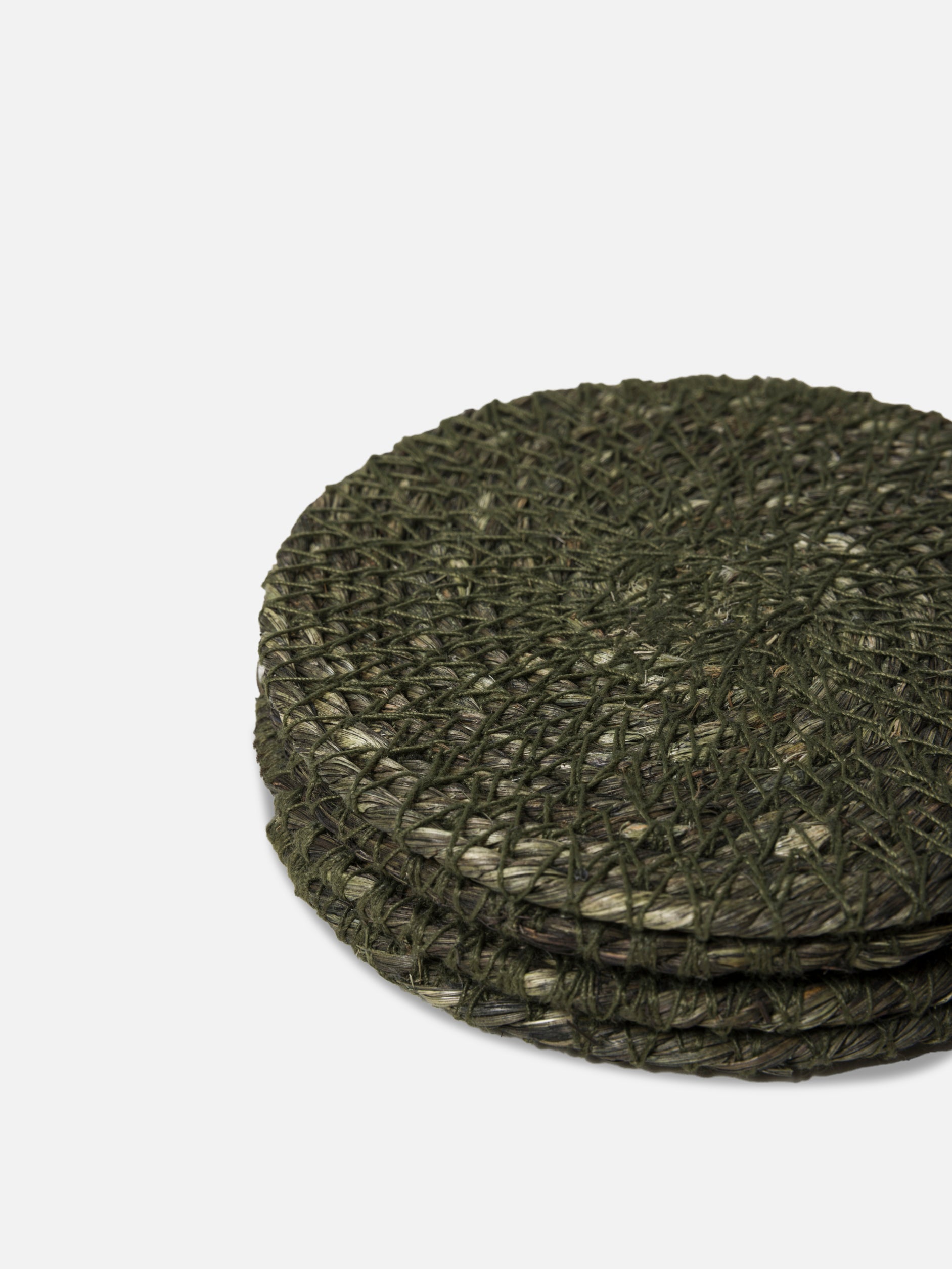 Woven Coaster Set/4 Olive / 10cmdia