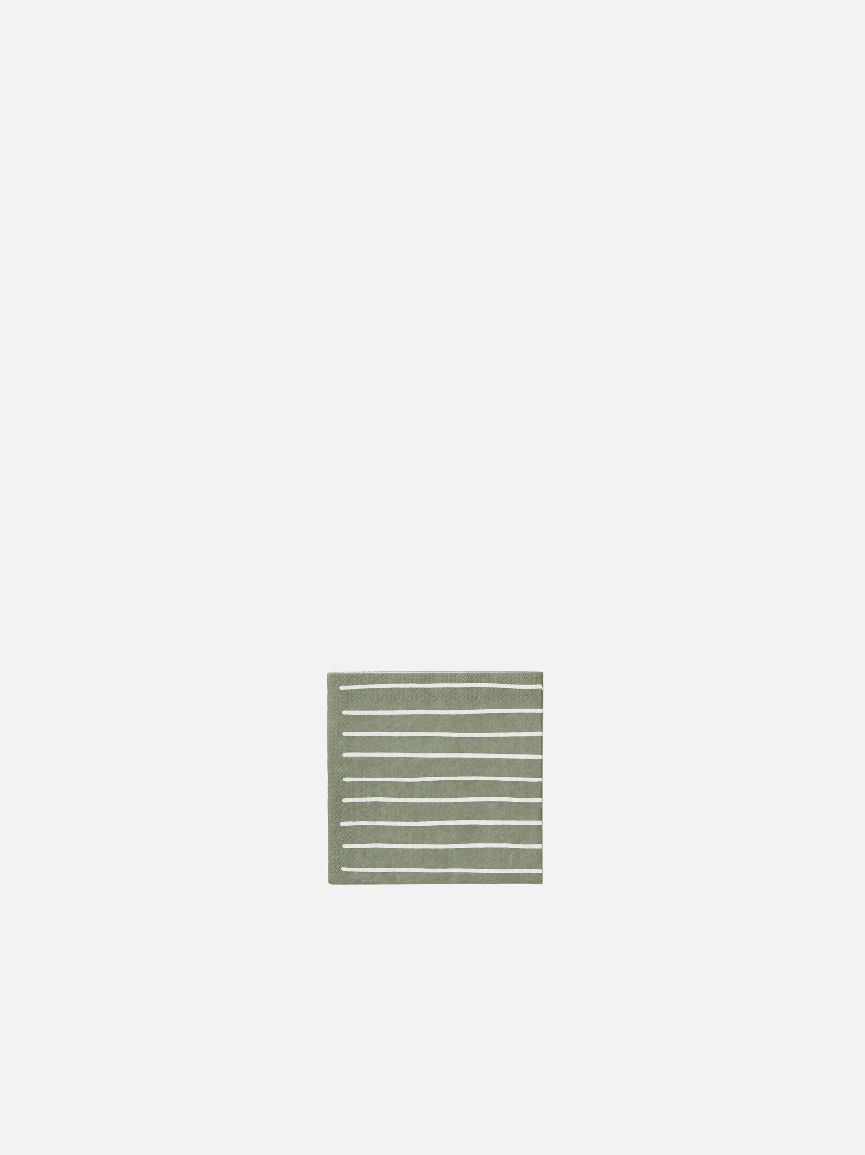 Stripe Cocktail Napkin Pack/20 Olive/White / 25x25cm