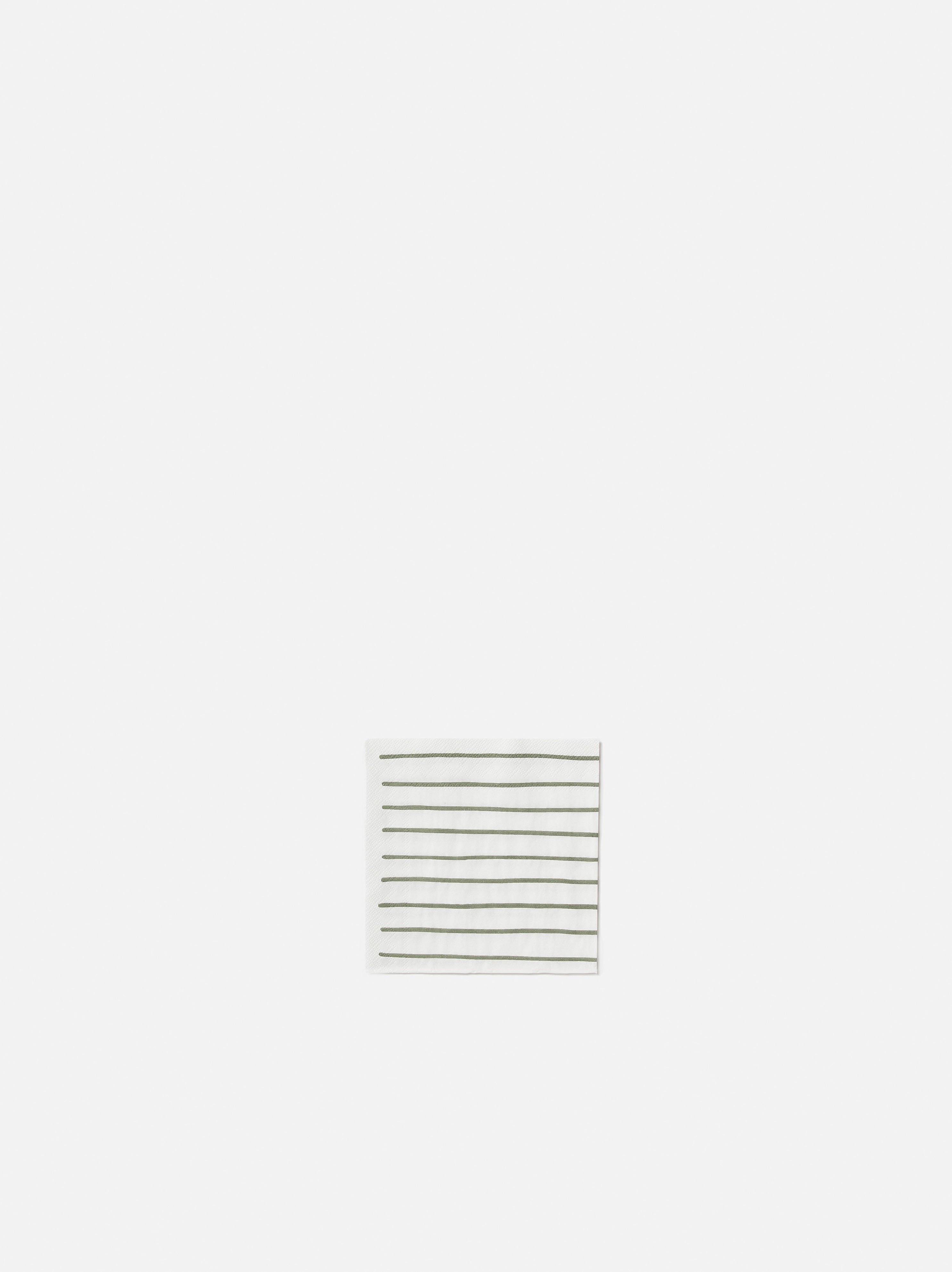 Stripe Cocktail Napkin Pack/20 White/Olive / 25x25cm