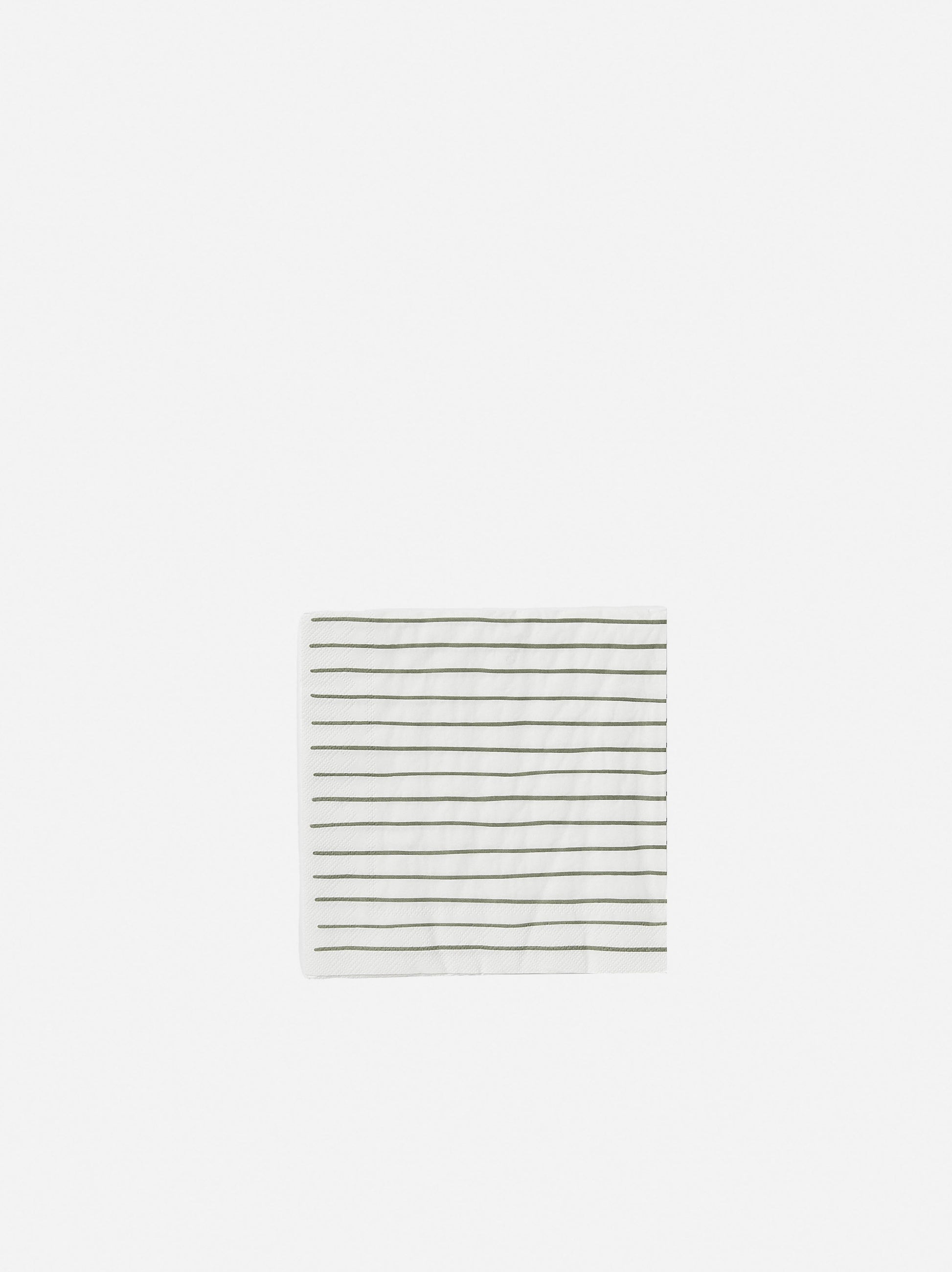 Stripe Dinner Napkin Pack/20 White/Olive / 40x40cm