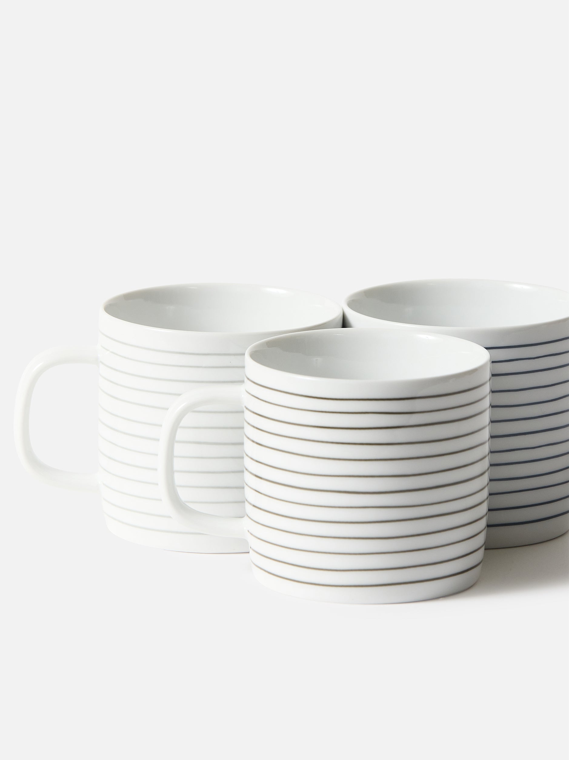 Porcelain Stripe Coffee Cup Set/4 Olive/White / One Size