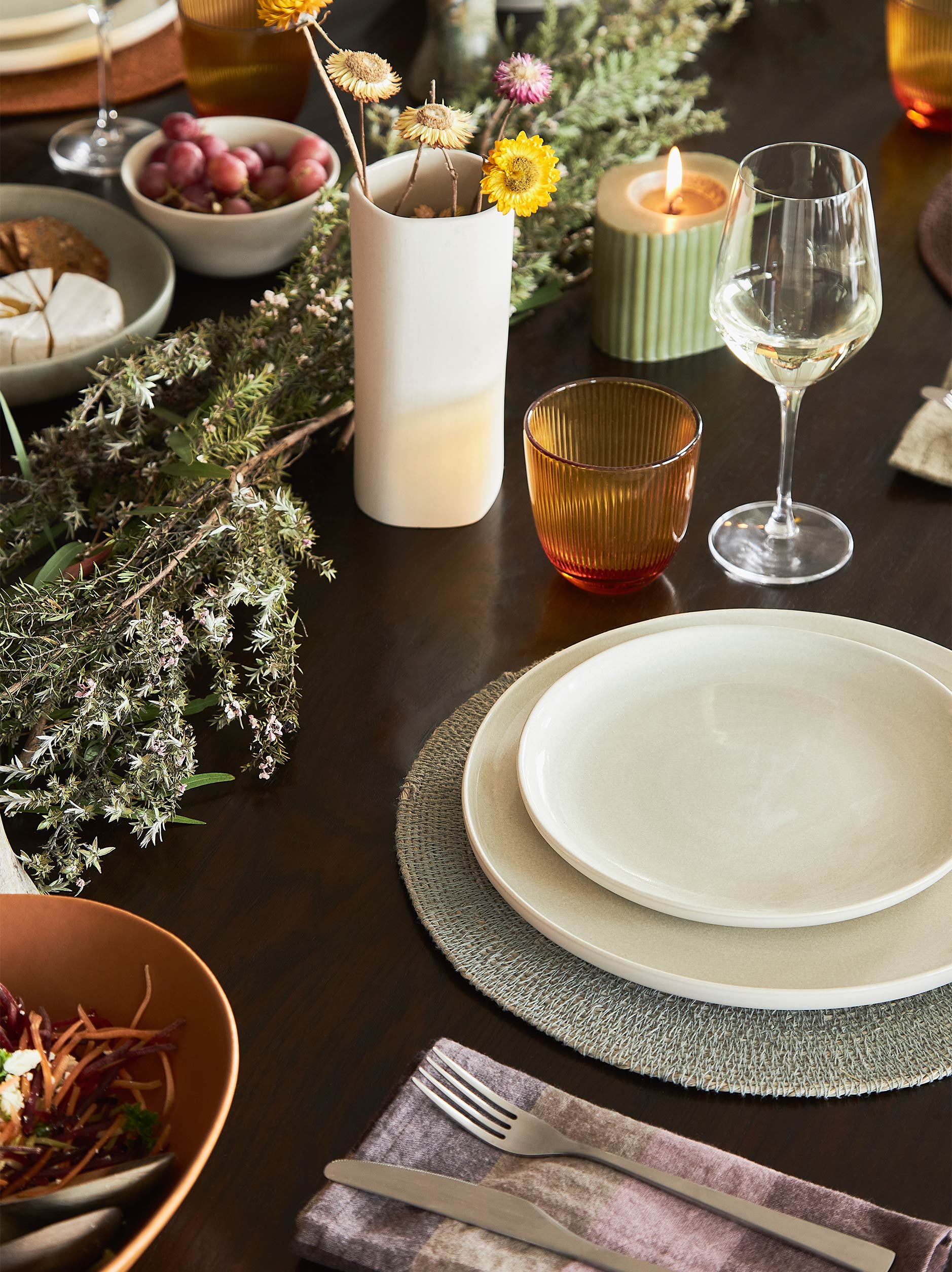 Finch Side Plate Set/4 Green/Natural / 22cmdia
