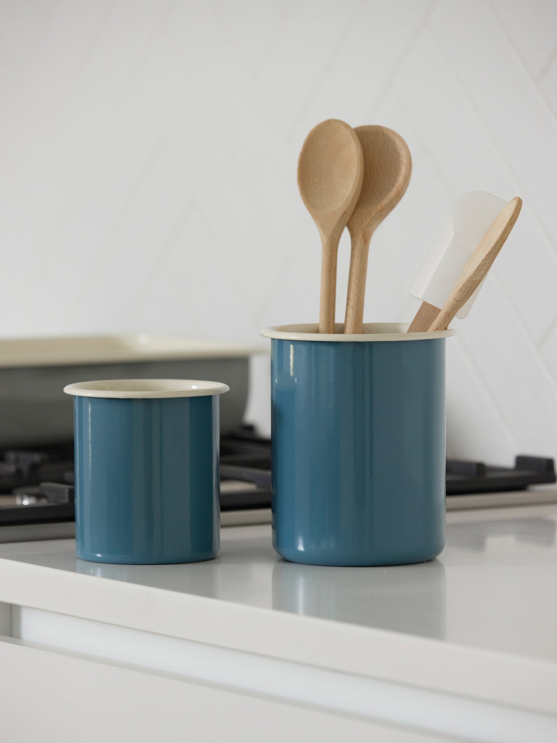 Enamel Utensil Holder Navy/Cream / Large