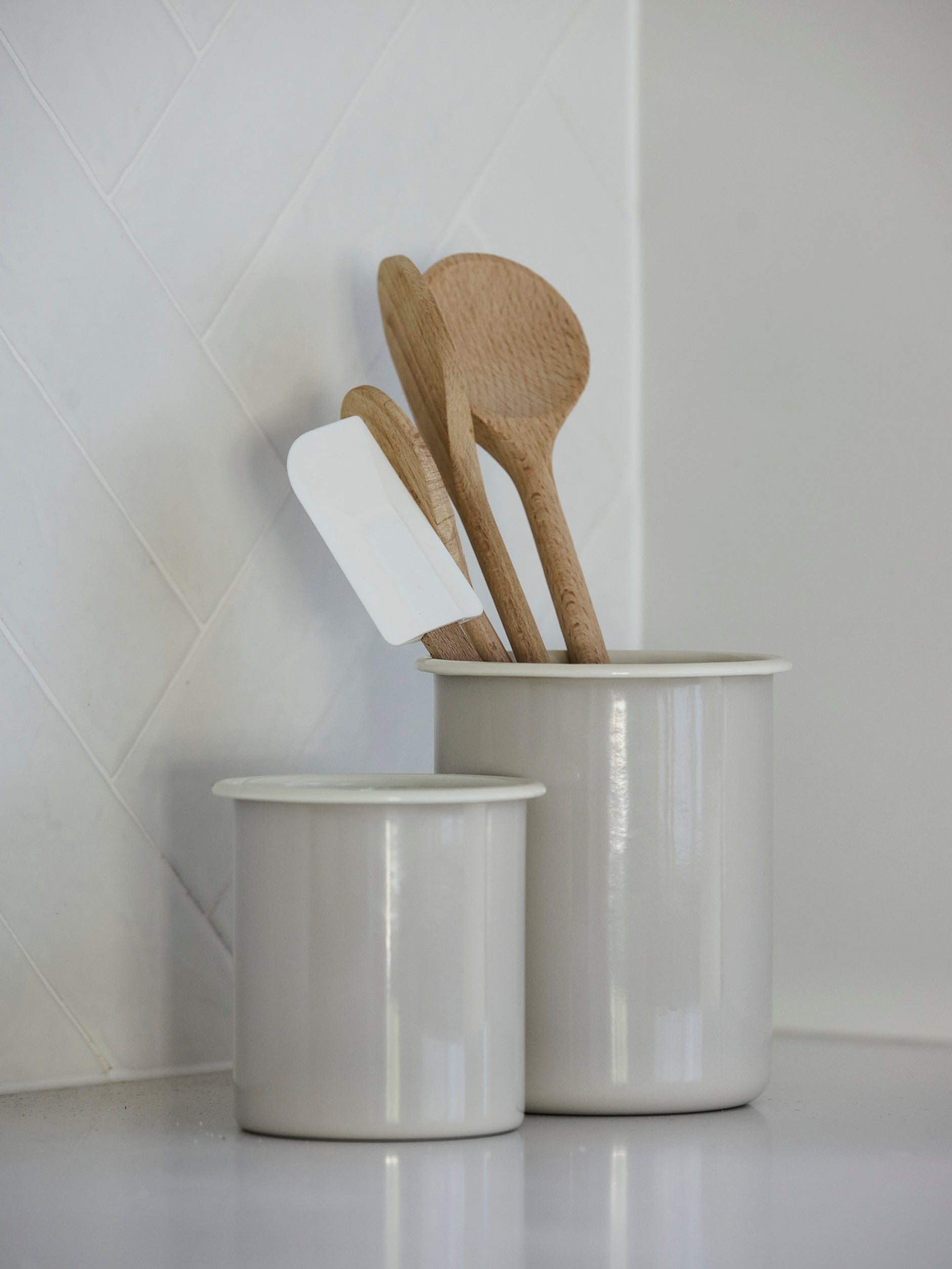 Enamel Utensil Holder Light Grey/Cream / Large