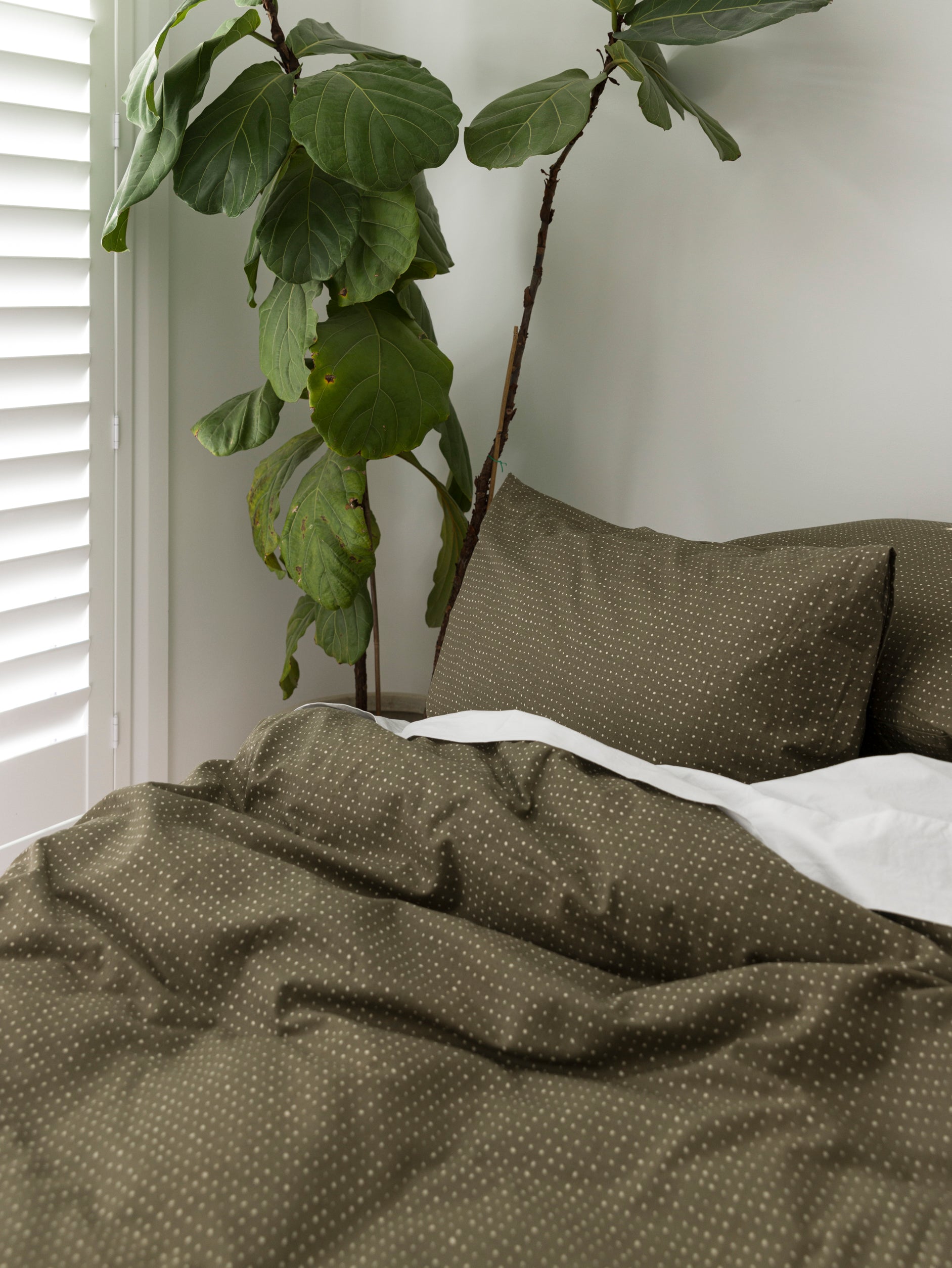 Inku Organic Cotton Linen Duvet Cover Olive / King Single/Double