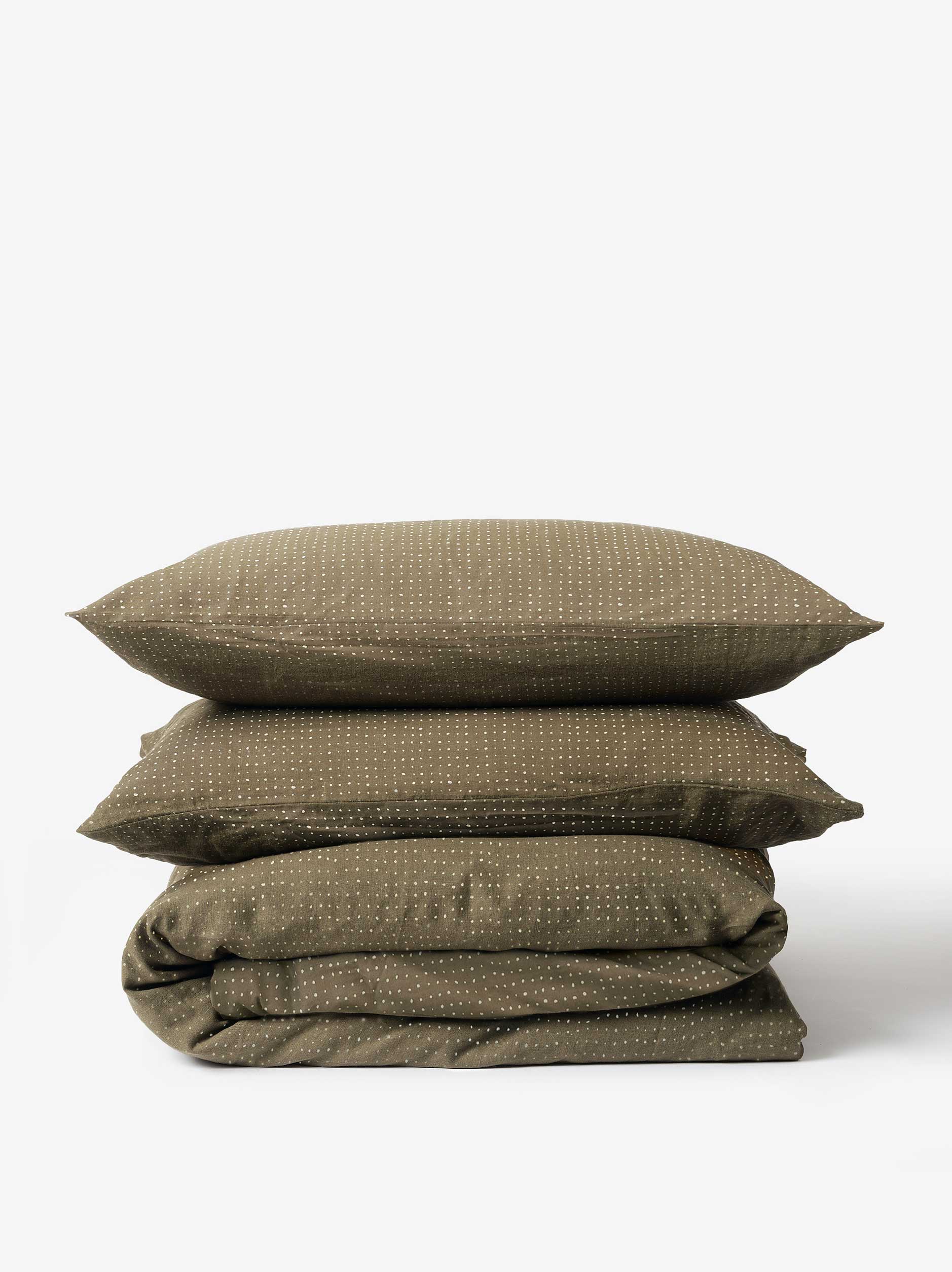 Inku Organic Cotton Linen Duvet Cover Olive / King Single/Double