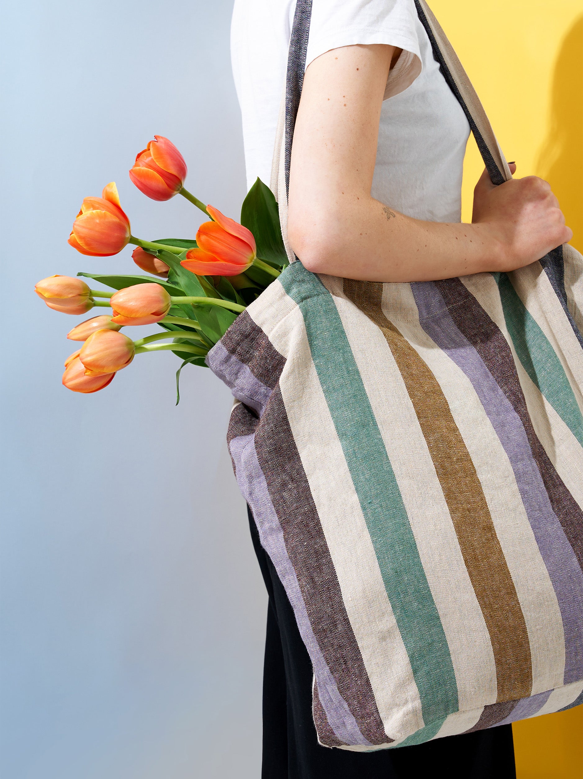 Marra Striped Market Bag Off-White/Multi / 60x13x40cmh