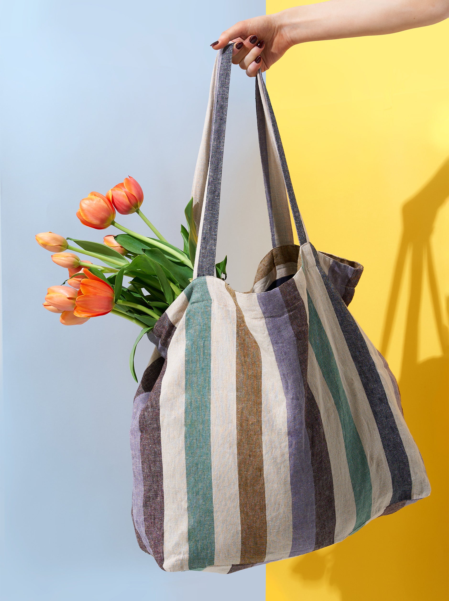 Marra Striped Market Bag Off-White/Multi / 60x13x40cmh
