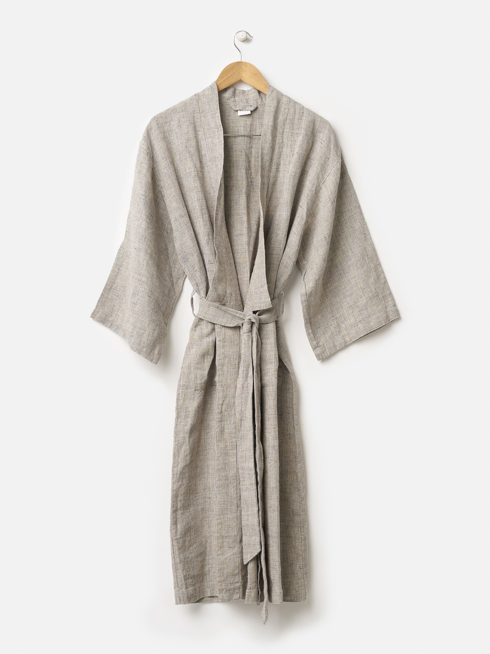 Chambray Linen Robe Black/Natural / Large