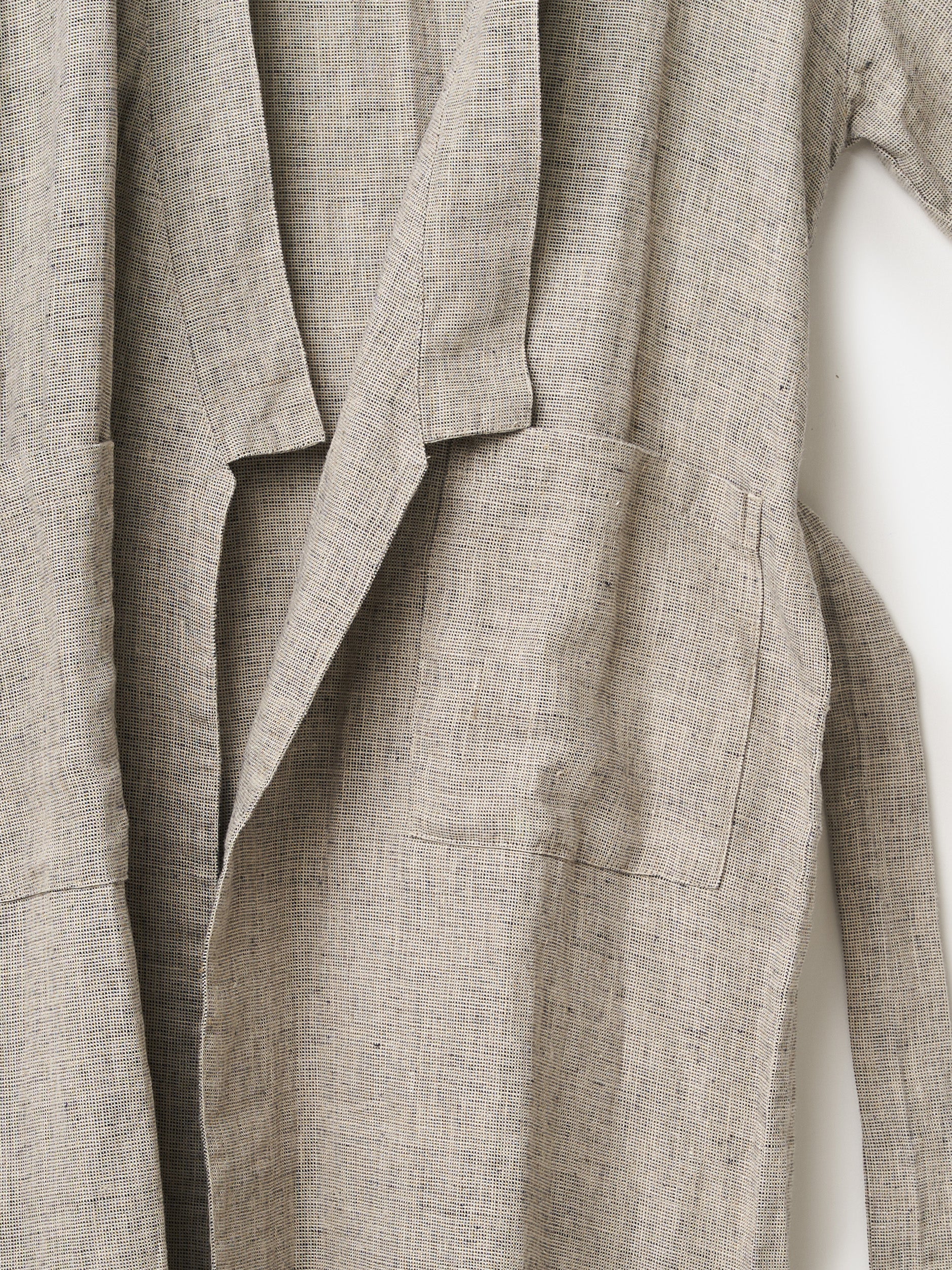 Chambray Linen Robe Black/Natural / Large