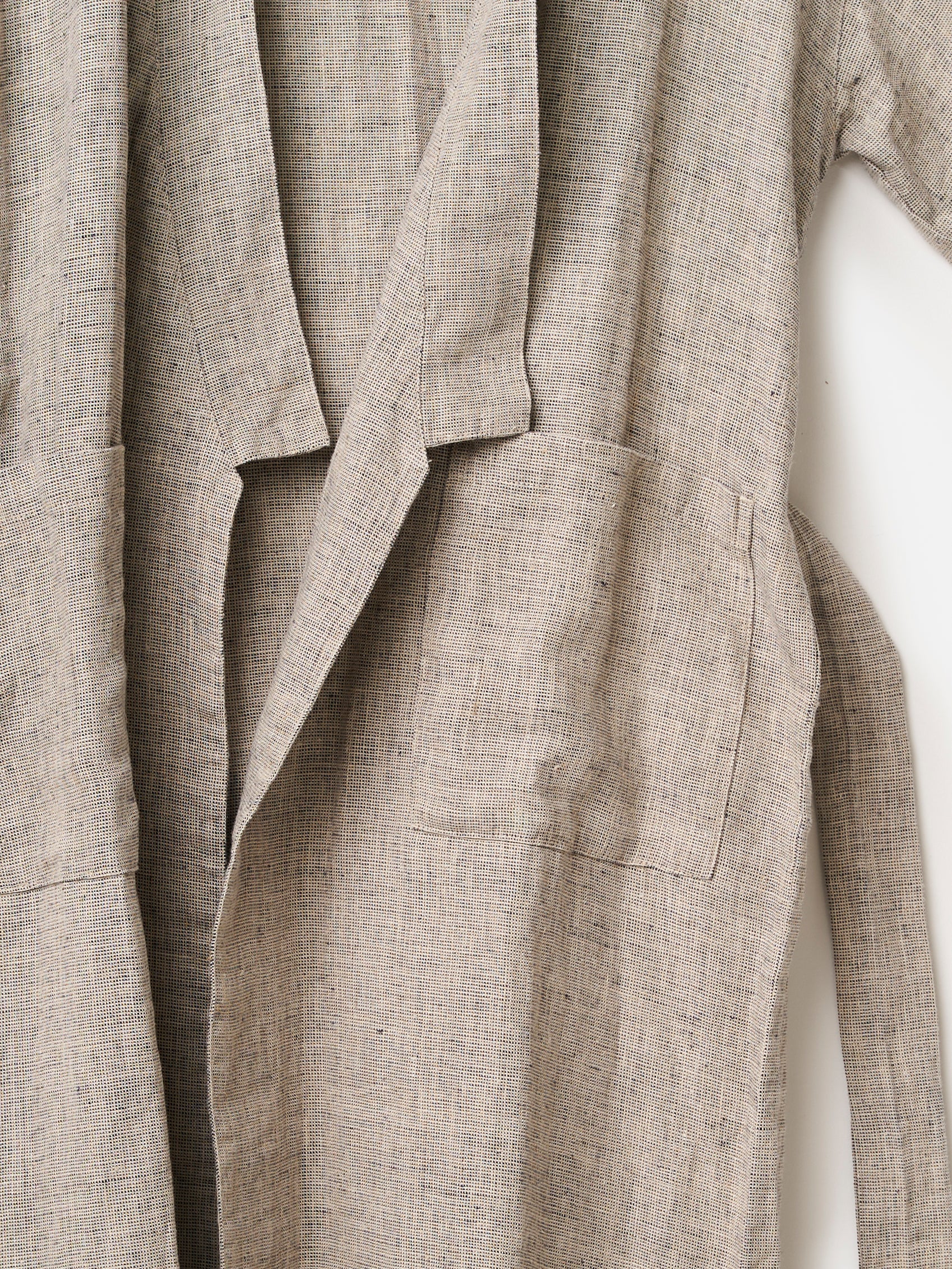 Chambray Mens Linen Robe Black/Natural / Large/X-Large