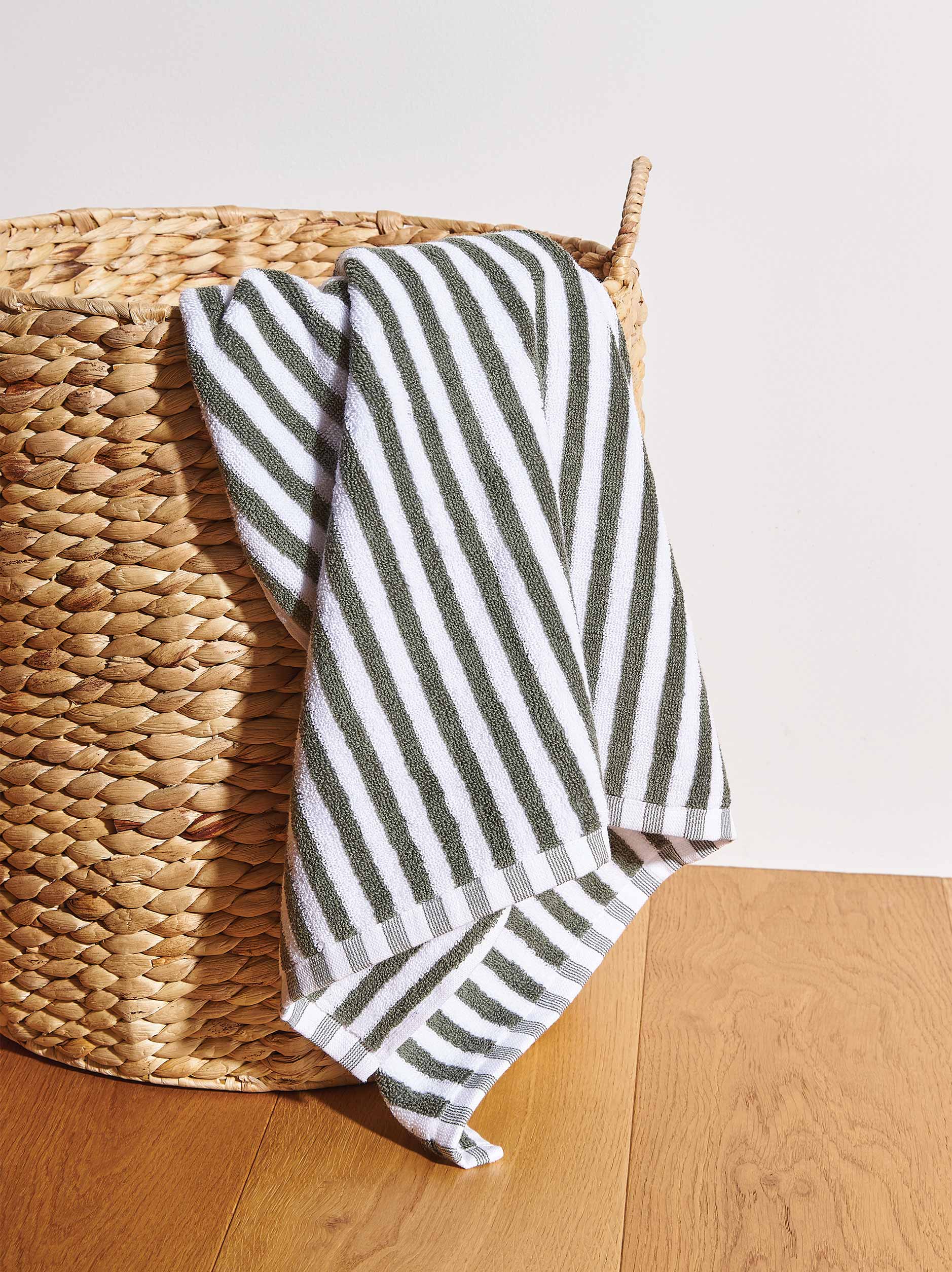 Wide Stripe Cotton Bath Towel Olive/White / Bath Towel