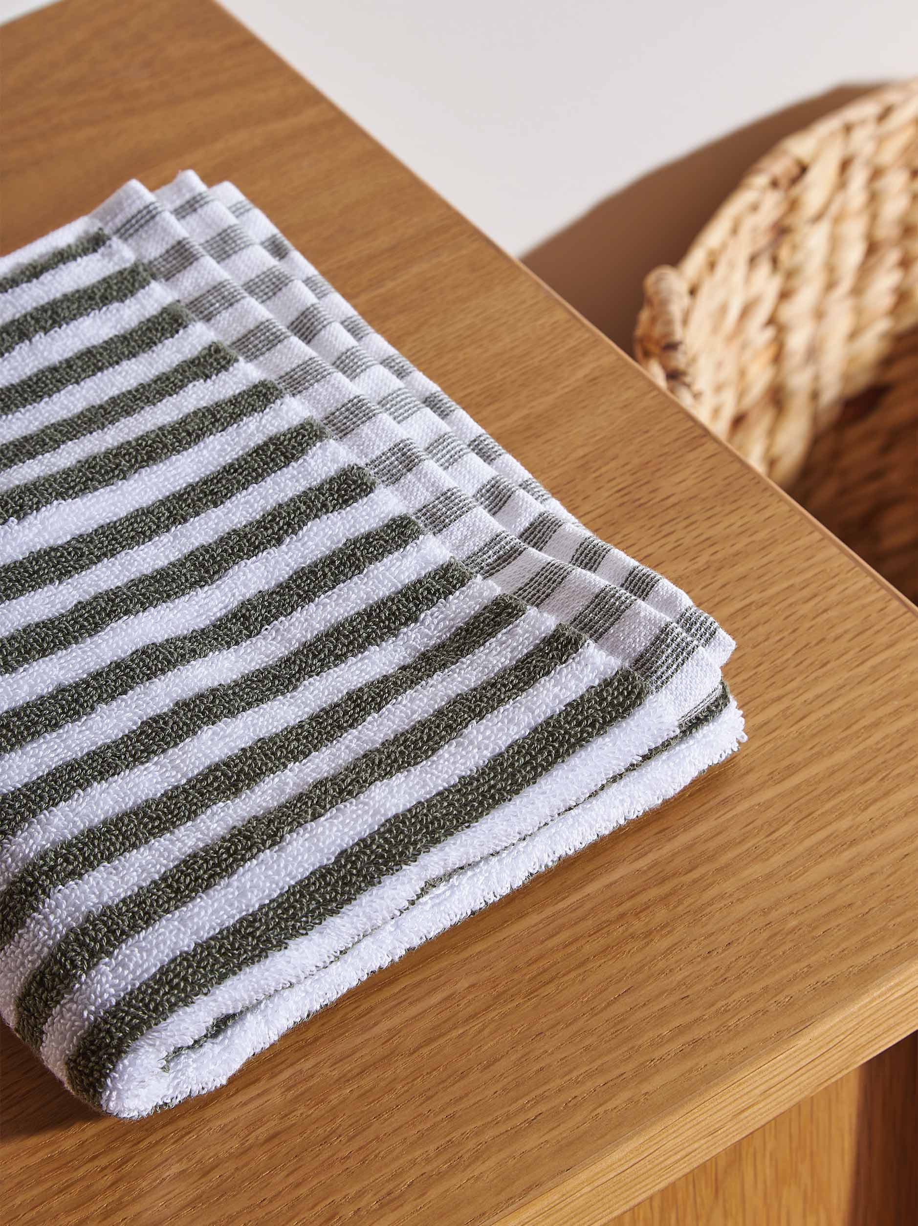 Wide Stripe Cotton Towel Bundle Olive/White - Wide Stripe / Towel Bundle