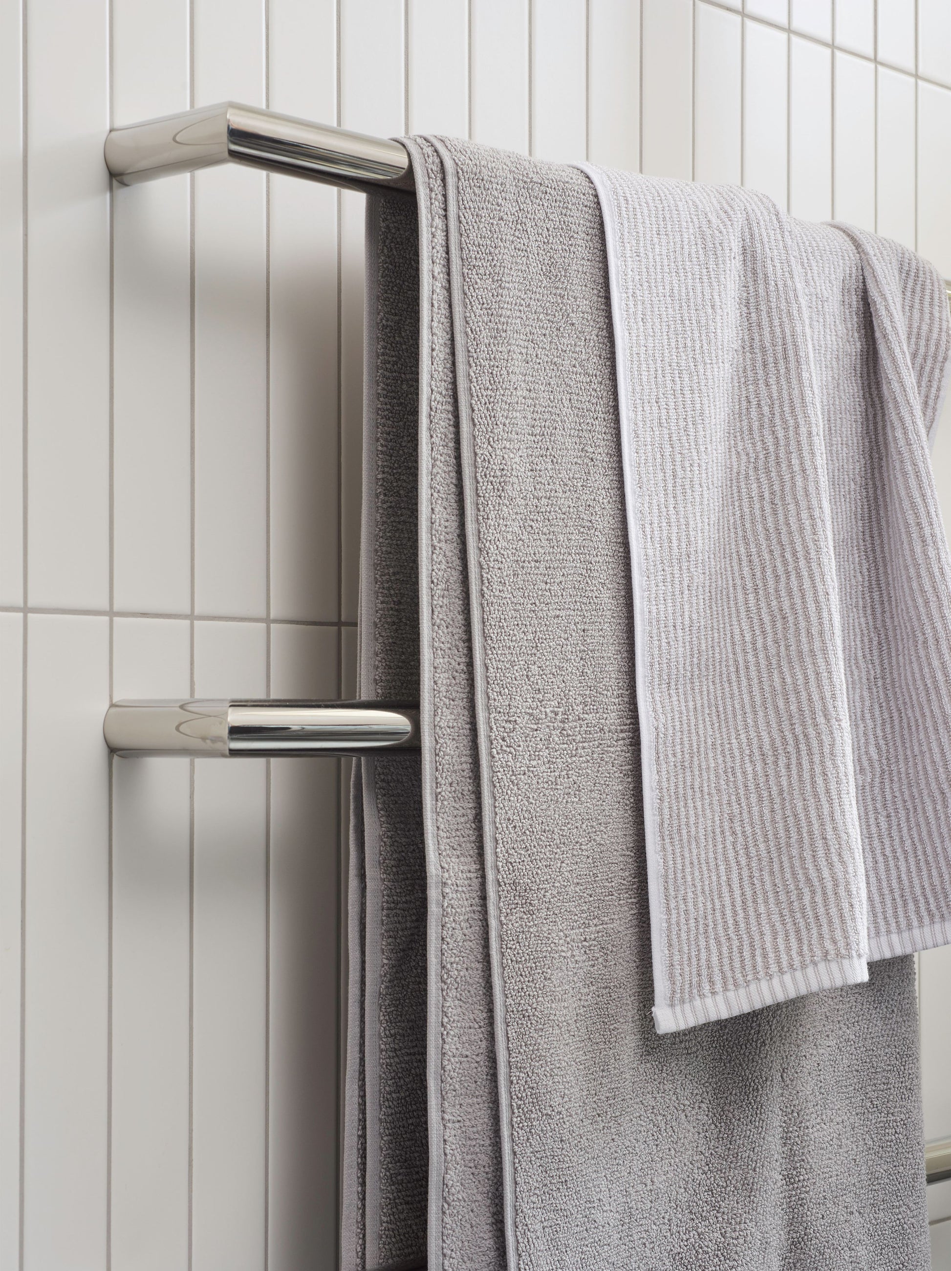 Stripe Cotton Hand Towel Grey/White / Hand Towel