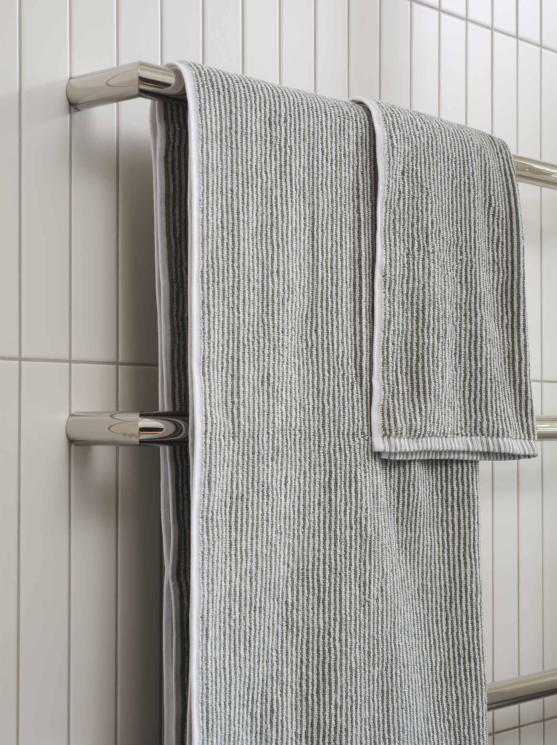 Stripe Cotton Hand Towel Olive/White / Hand Towel