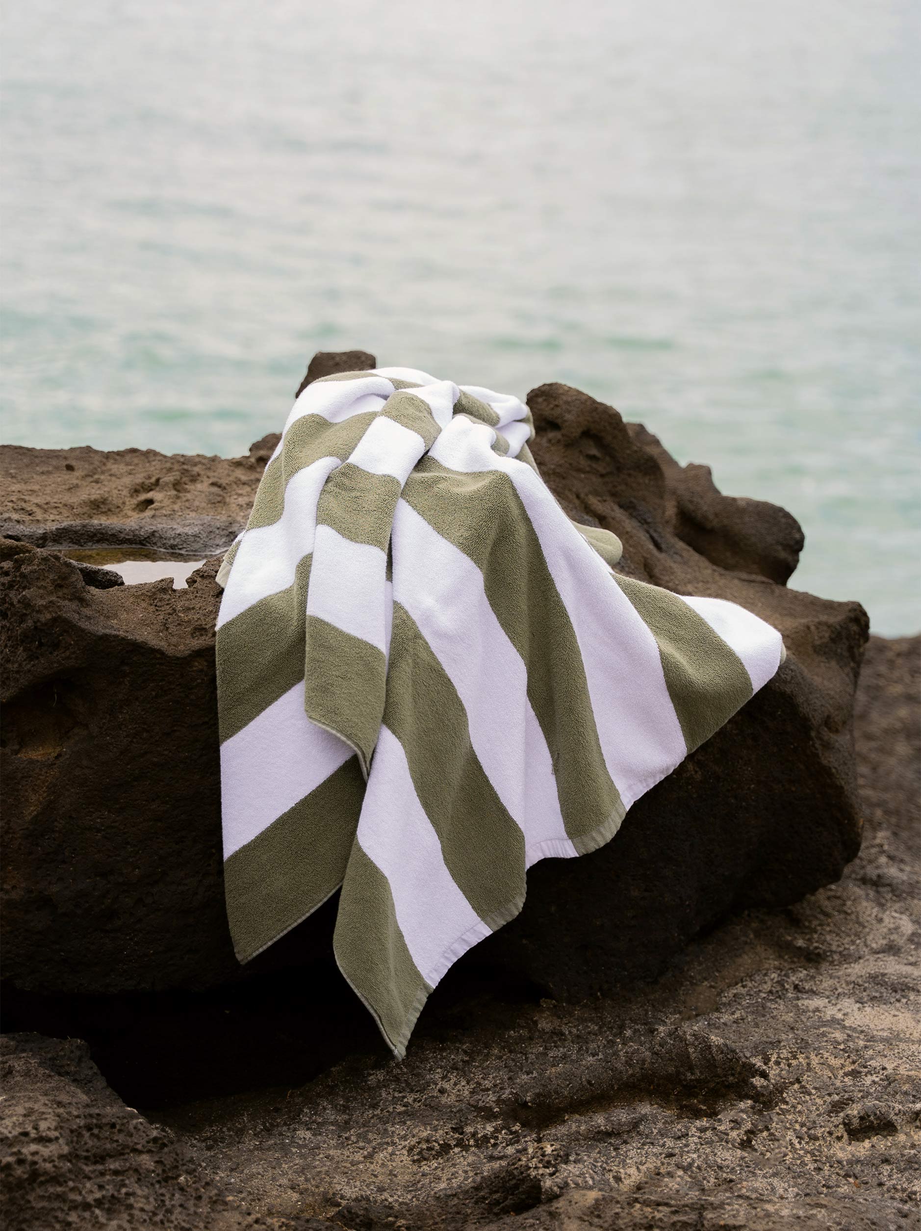 Stripe Beach Towel Olive/White / 90x170cm
