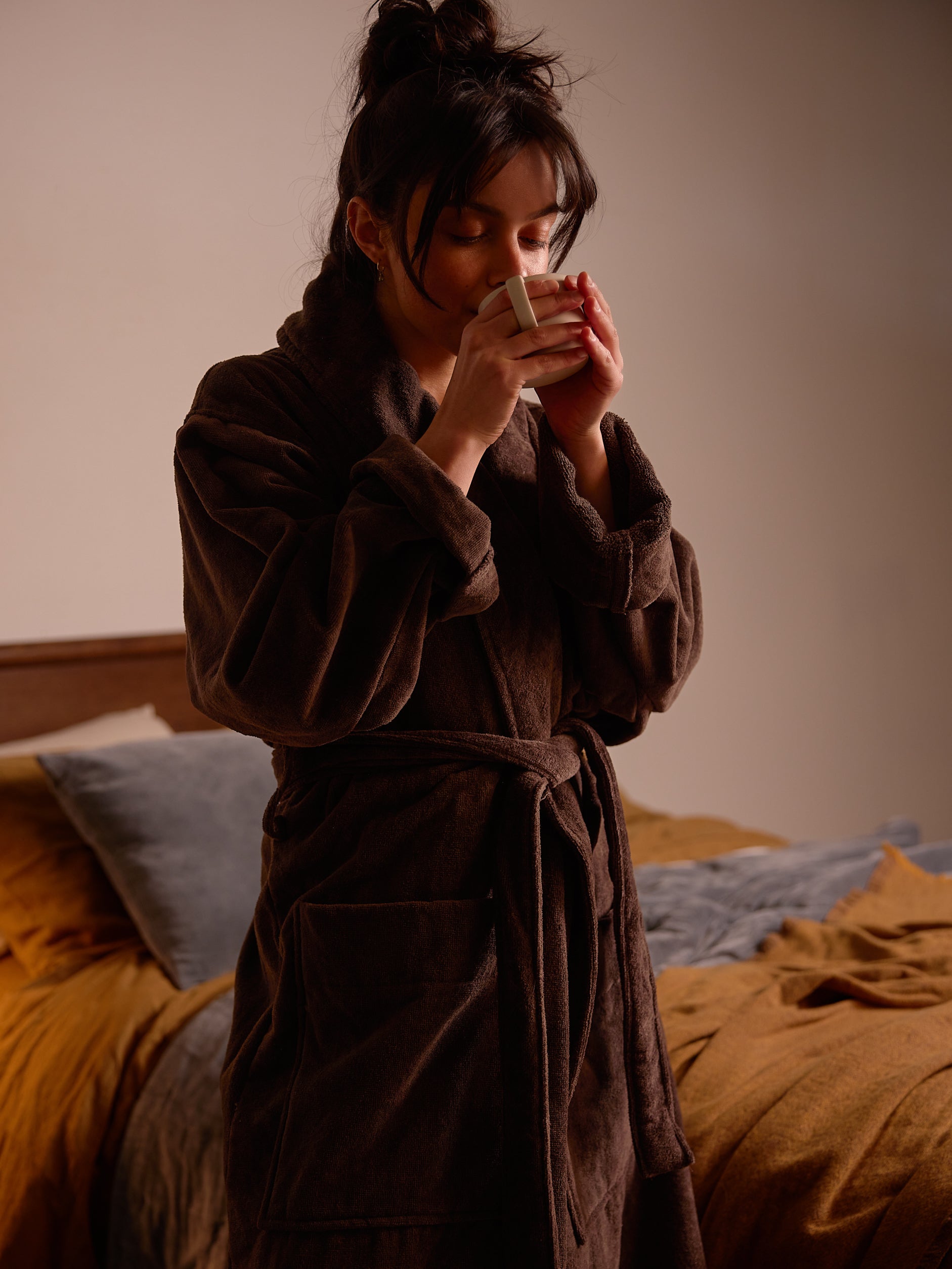 Velour Cotton Robe Cocoa / Medium