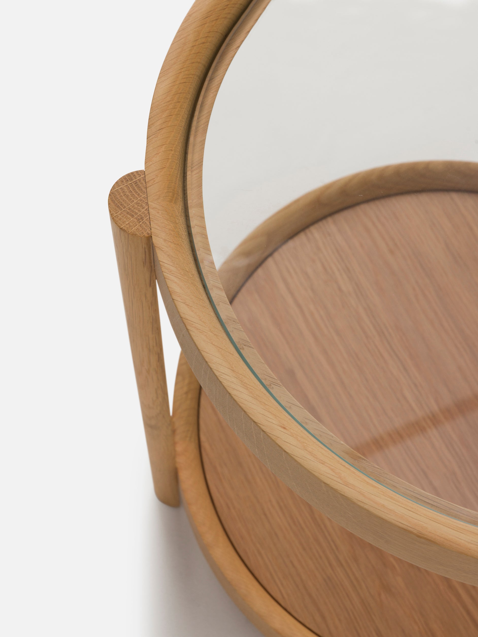 Column Side Table Oak/Plywood/Glass / One Size