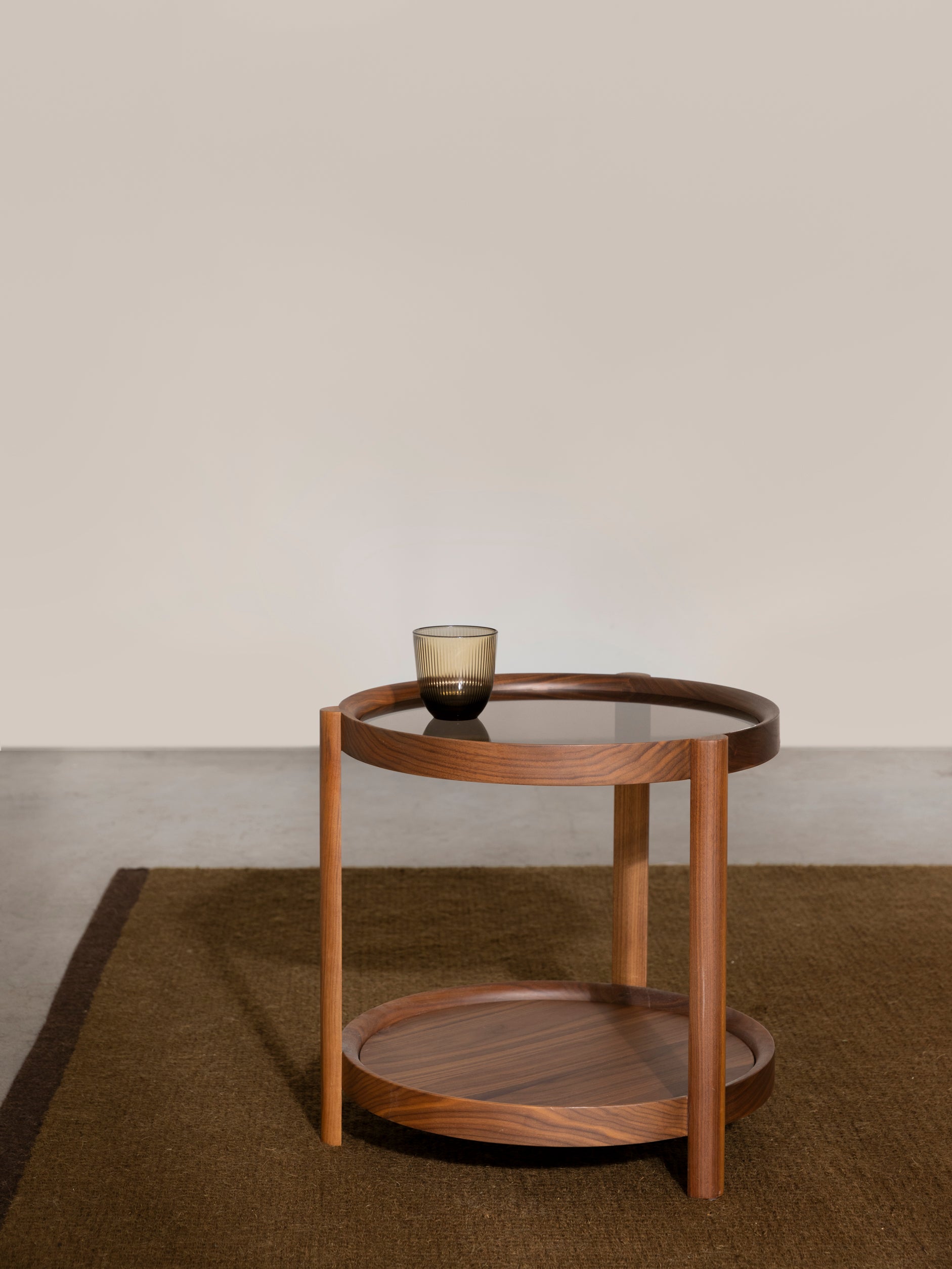 Column Side Table Walnut/Plywood/Glass / One Size