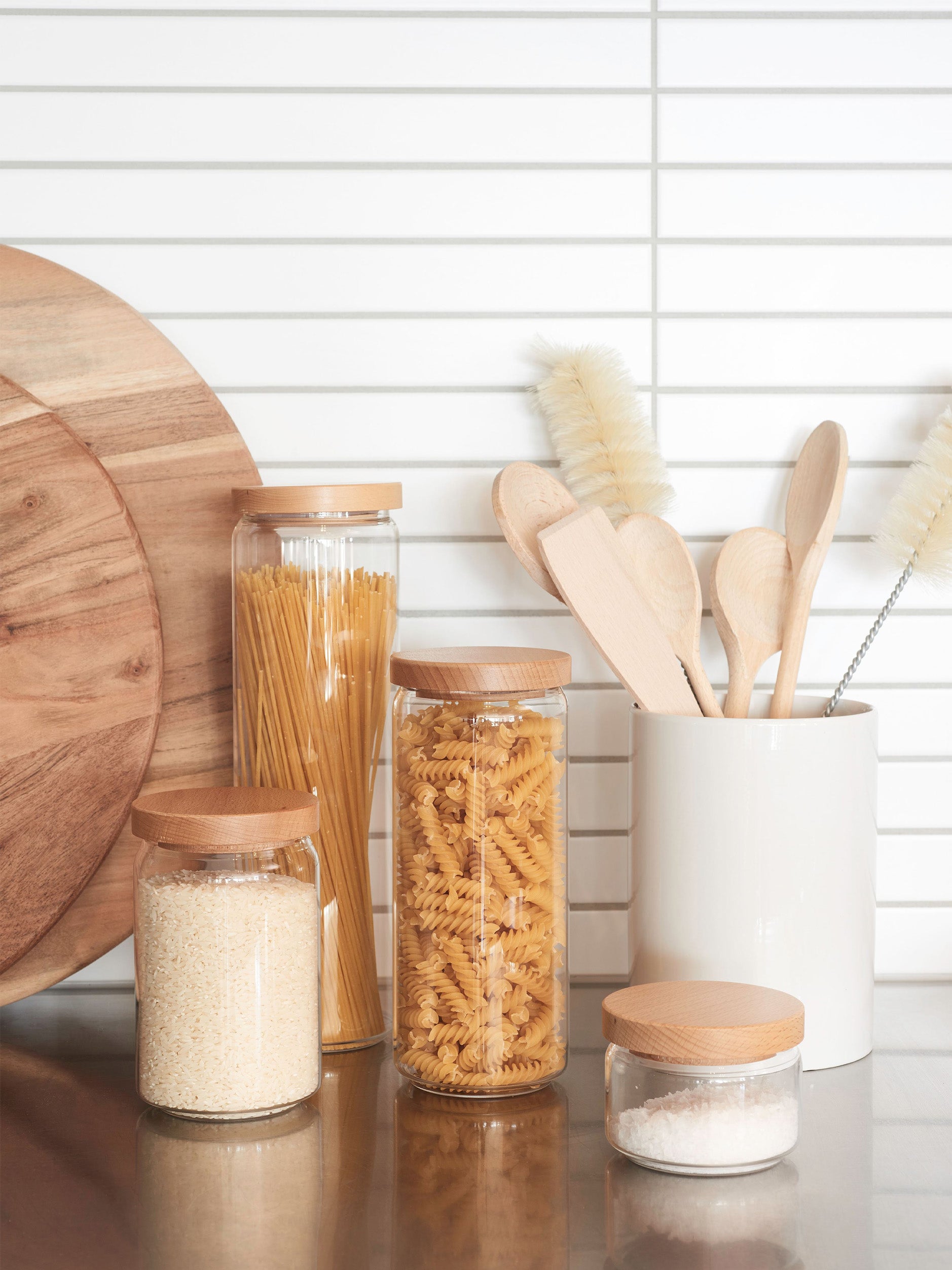 Storage Jar w/ Wooden Lid Clear/Natural / Large