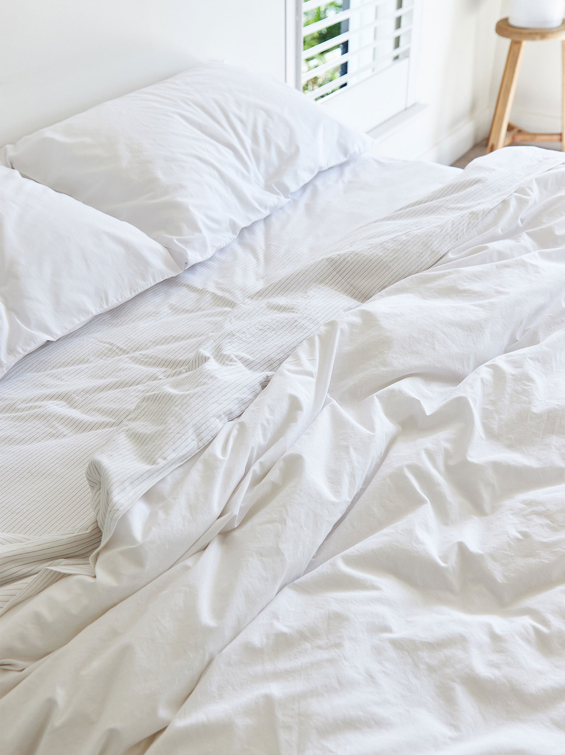 Pinstripe Organic Cotton Fitted Sheet White/Grey / Single