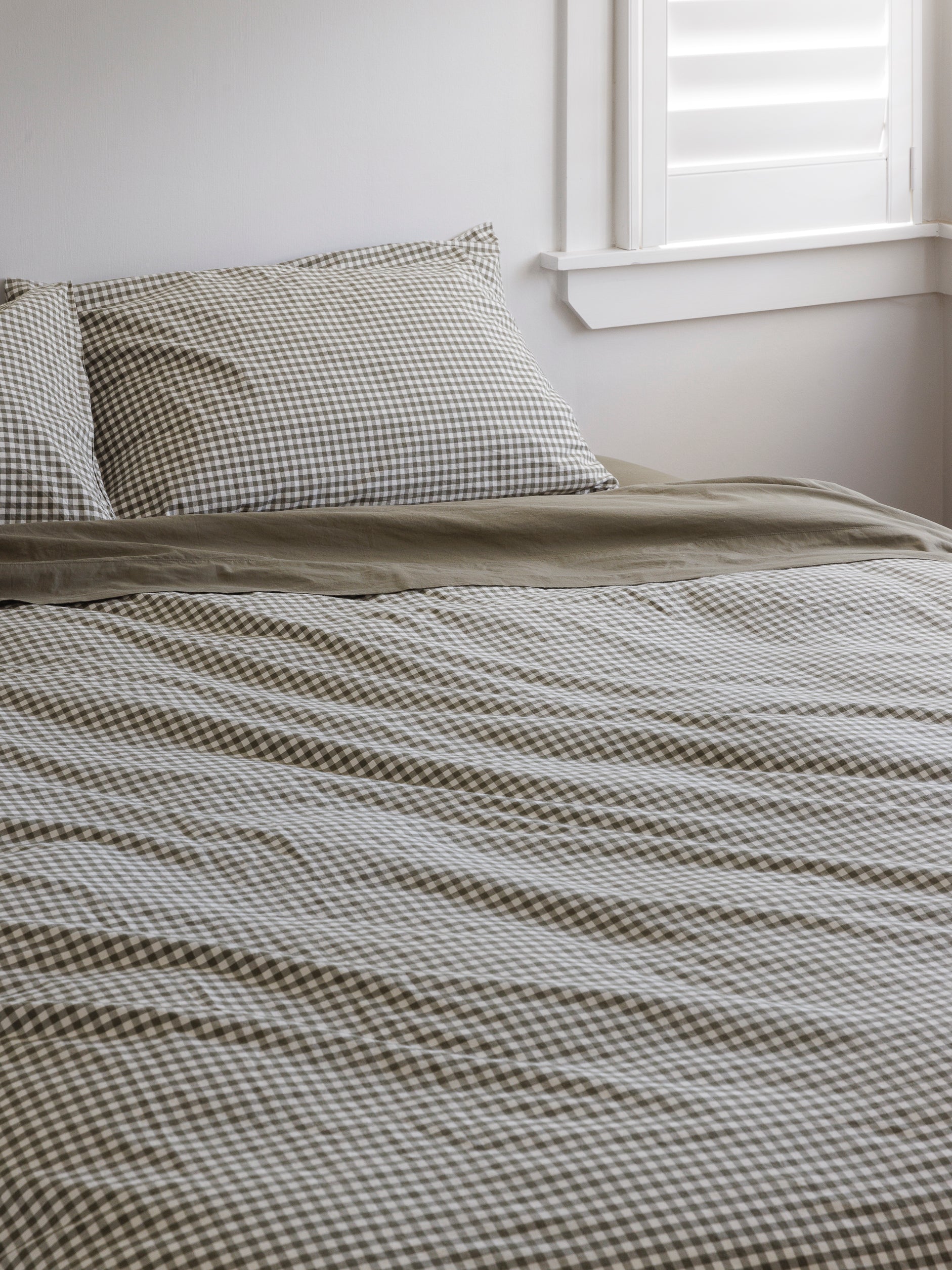 Gingham Organic Cotton Duvet Cover Olive / King Single/Double