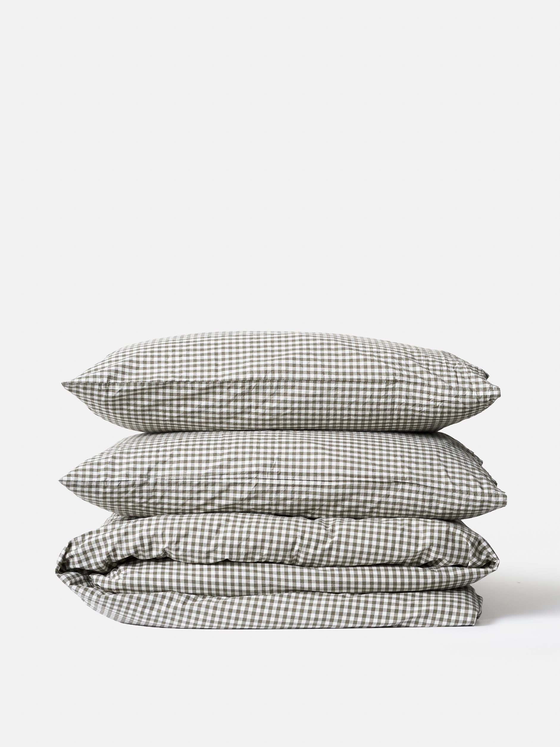 Gingham Organic Cotton Duvet Cover Olive / King Single/Double