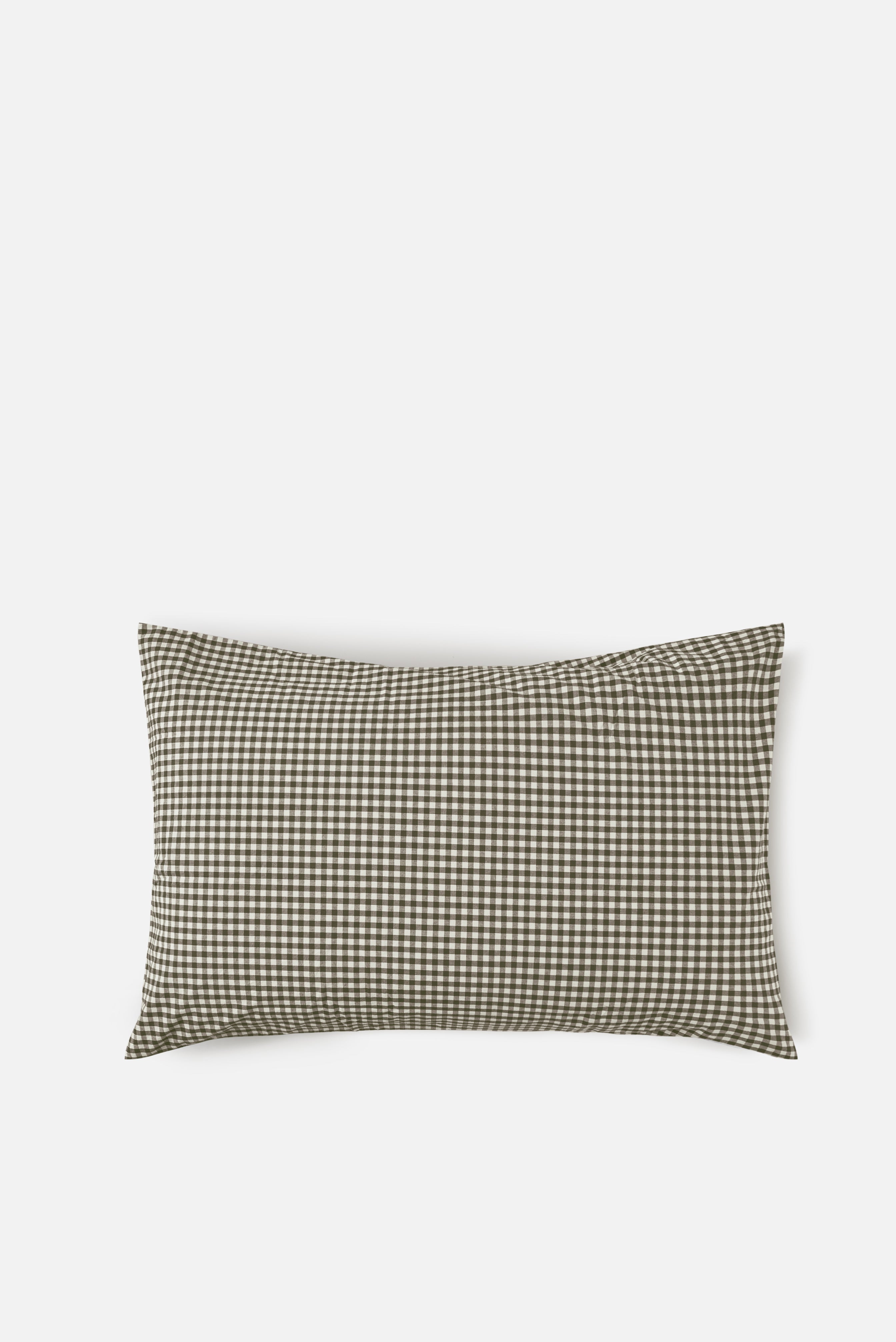 Gingham Organic Cotton Pillowcase Pair Olive / Pillowcase Pair