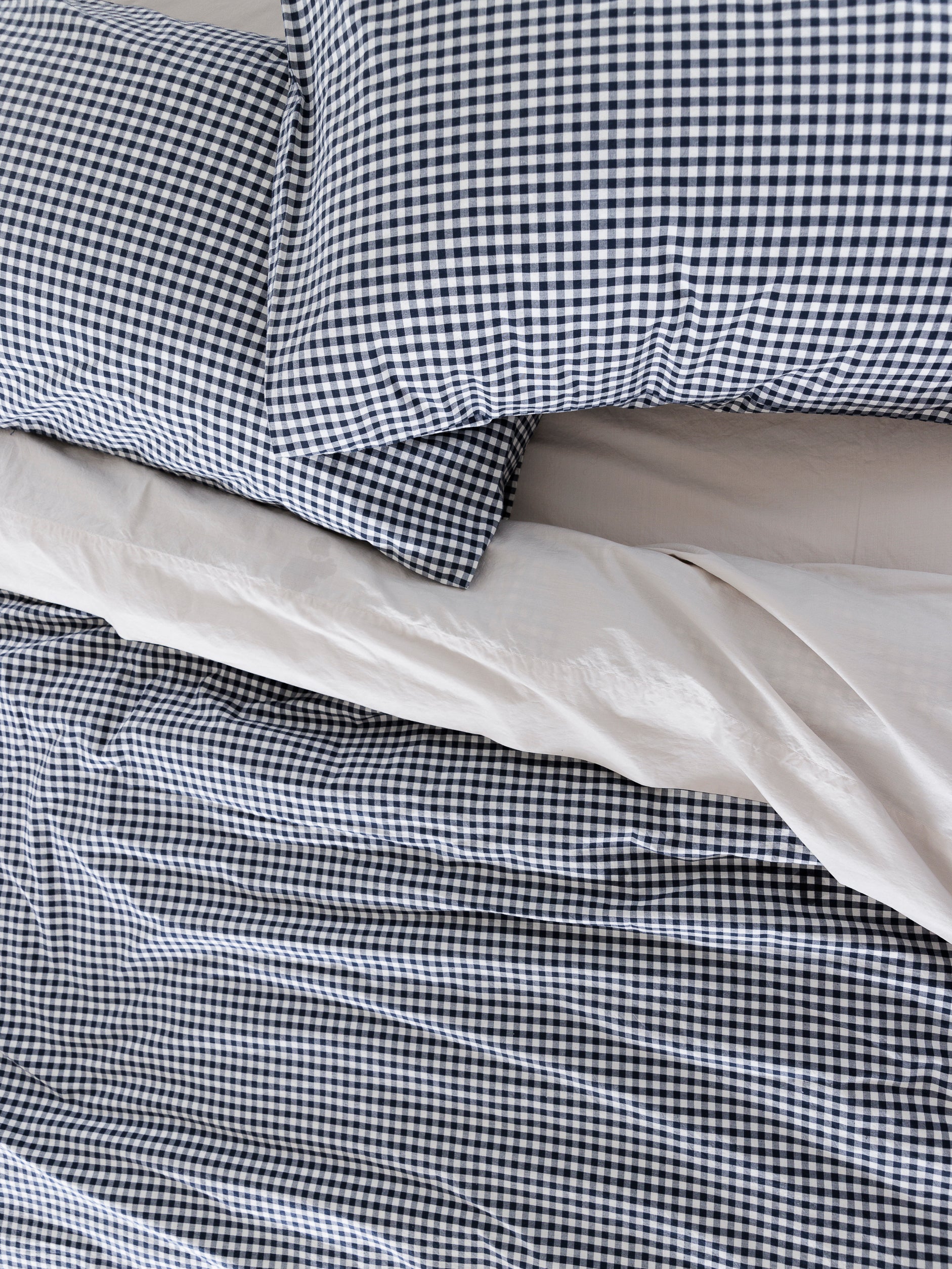 Gingham Organic Cotton Pillowcase Pair Navy / Pillowcase Pair