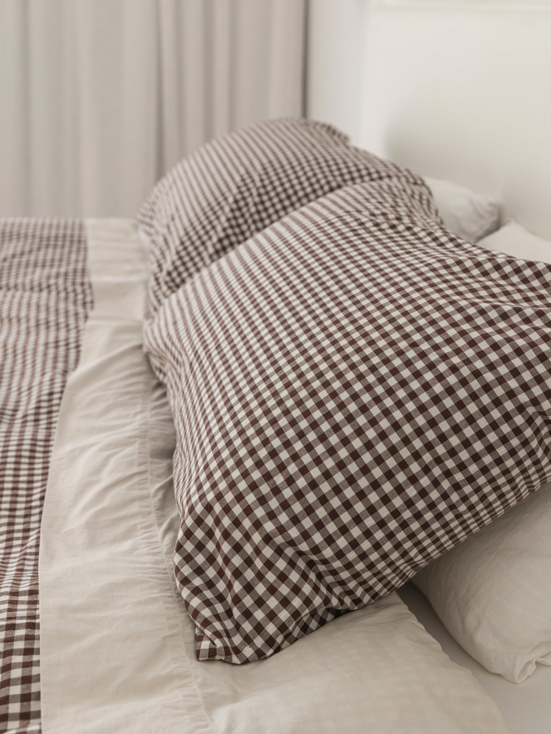 Gingham Organic Cotton Pillowcase Pair Cocoa / Pillowcase Pair