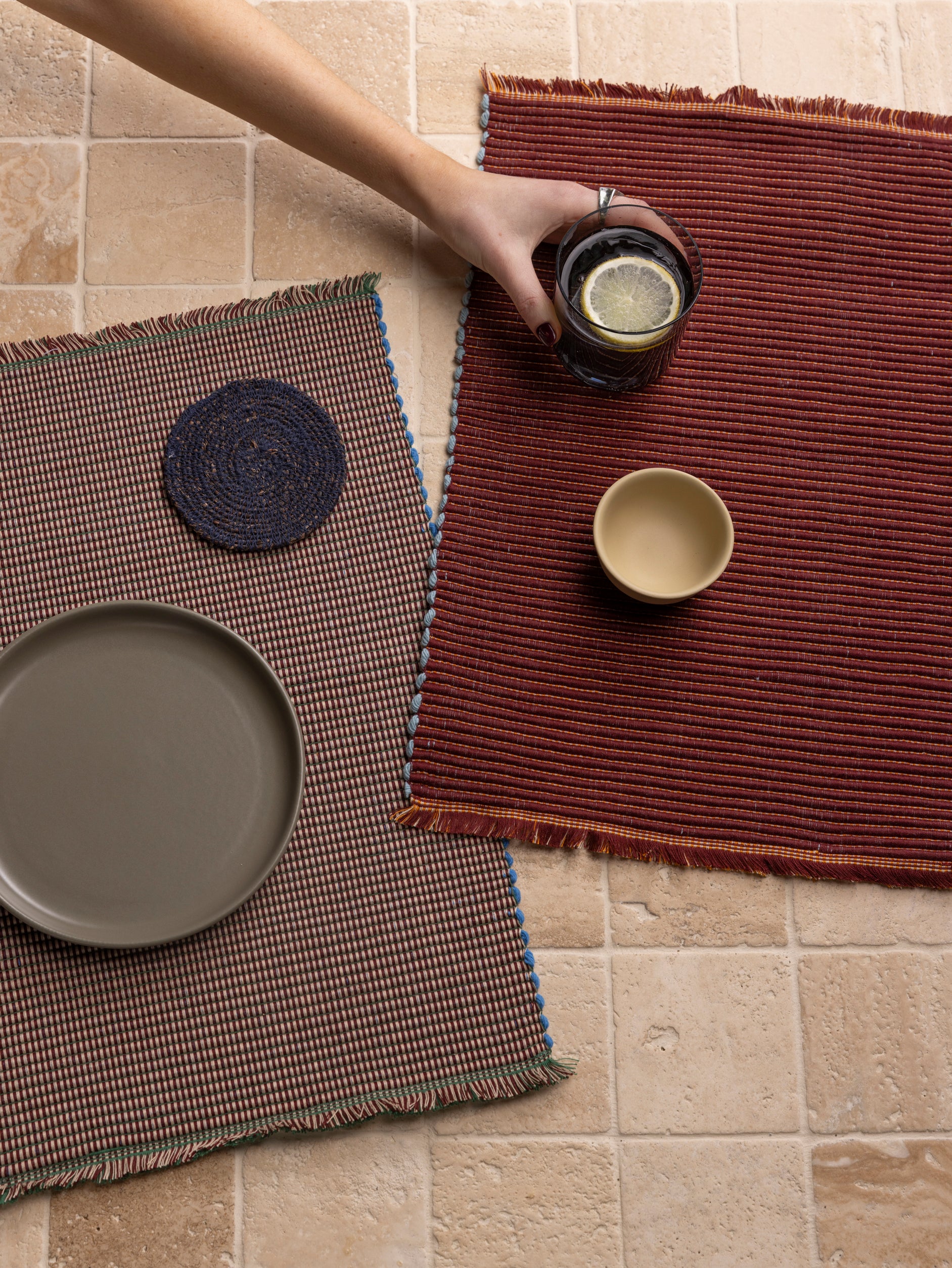 Albers Striped Placemat Mint/Merlot / One Size